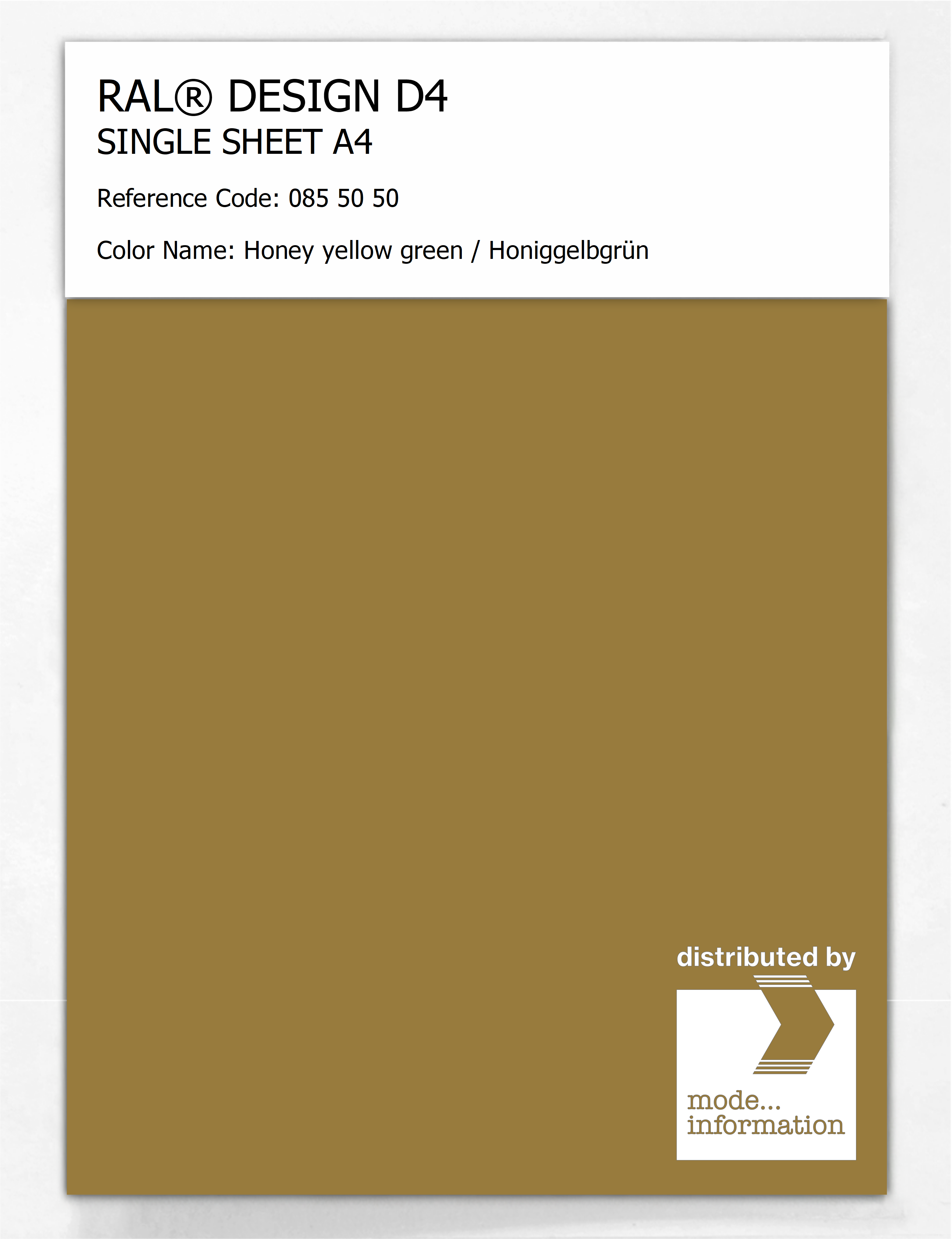 Product image 1 of the product “RAL® DESIGN D4 SINGLE SHEET A4 085 50 50 Honey yellow green / Honiggelbgrün ”