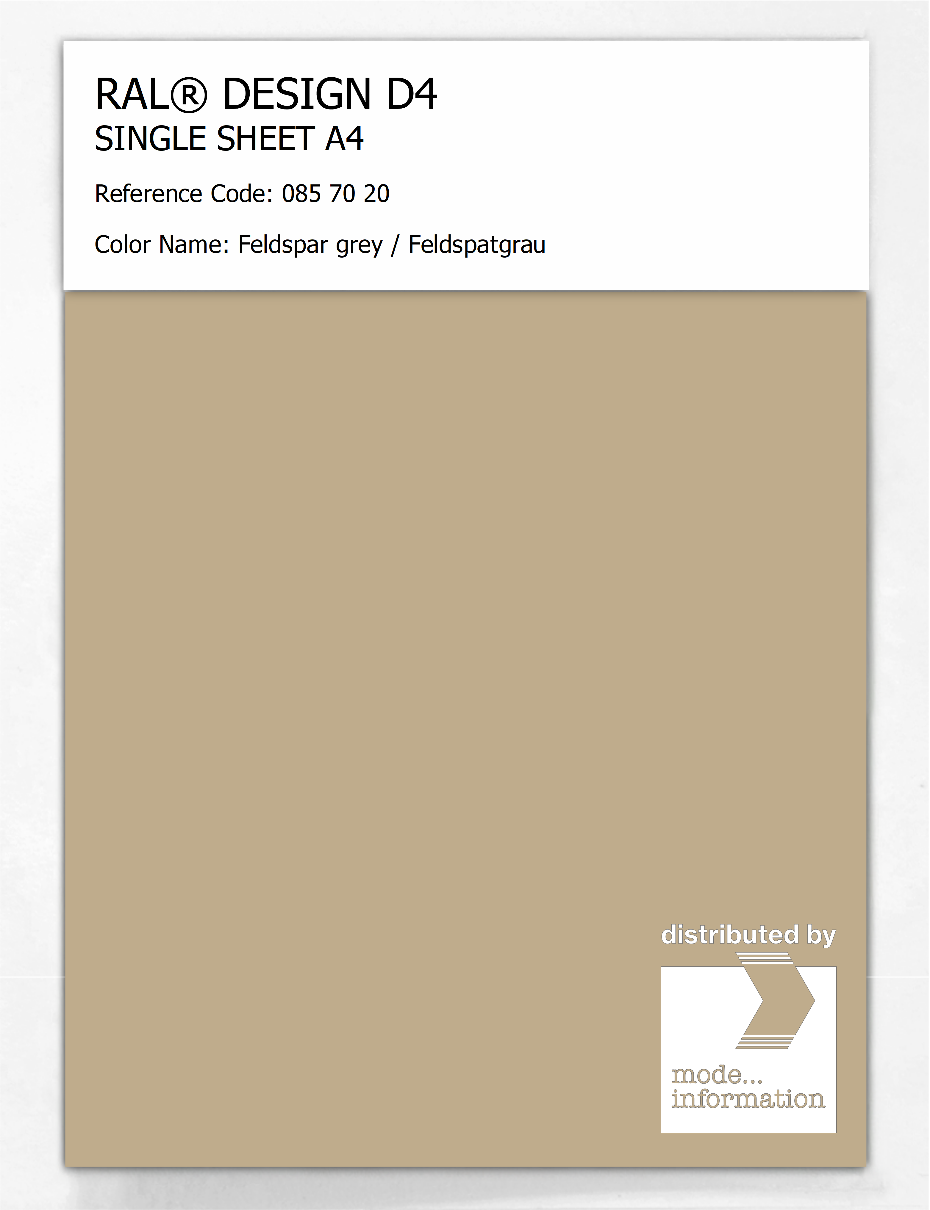 Product image 1 of the product “RAL® DESIGN D4 SINGLE SHEET A4 085 70 20 Feldspar grey / Feldspatgrau ”