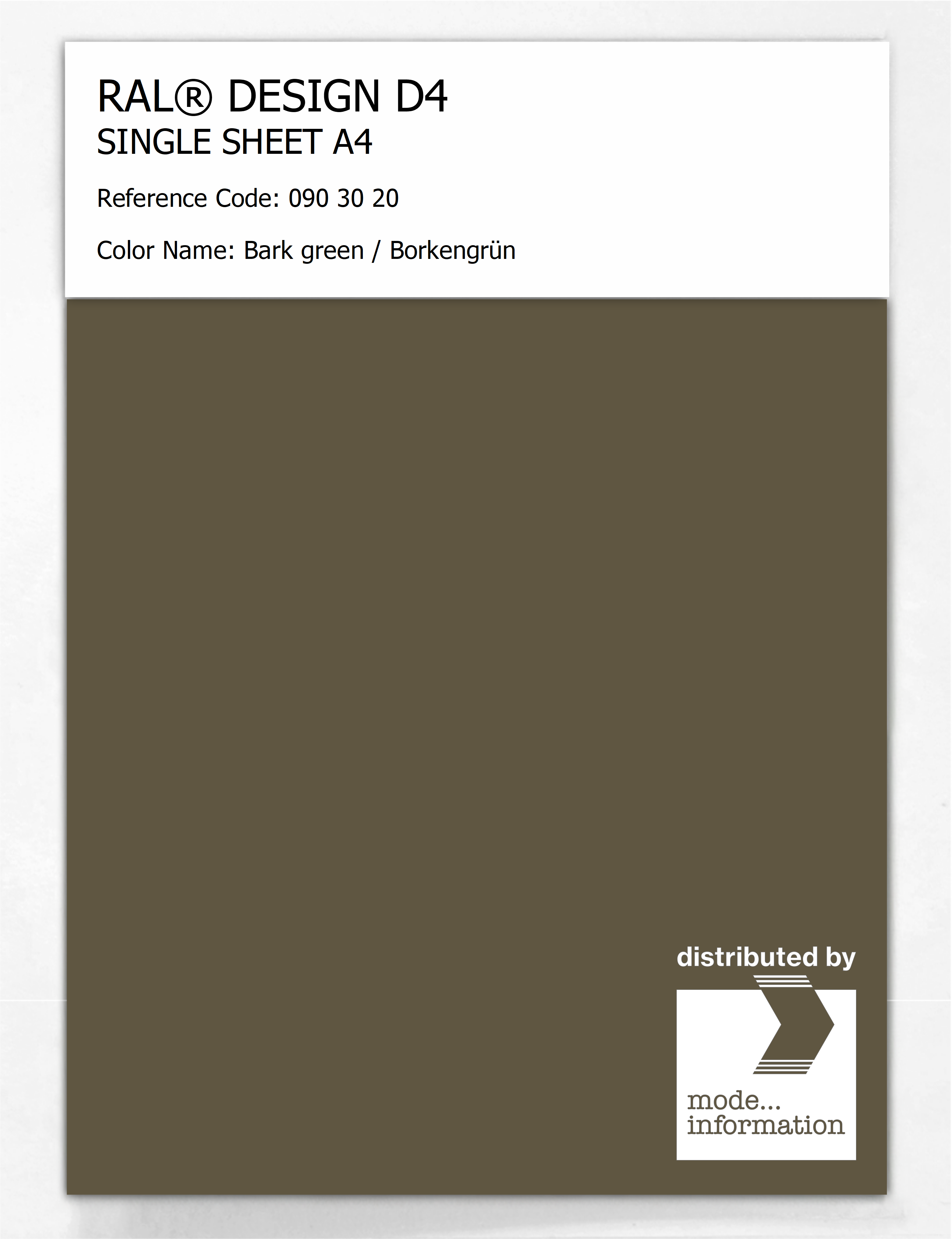 Product image 1 of the product “RAL® DESIGN D4 SINGLE SHEET A4 090 30 20 Bark green / Borkengrün ”