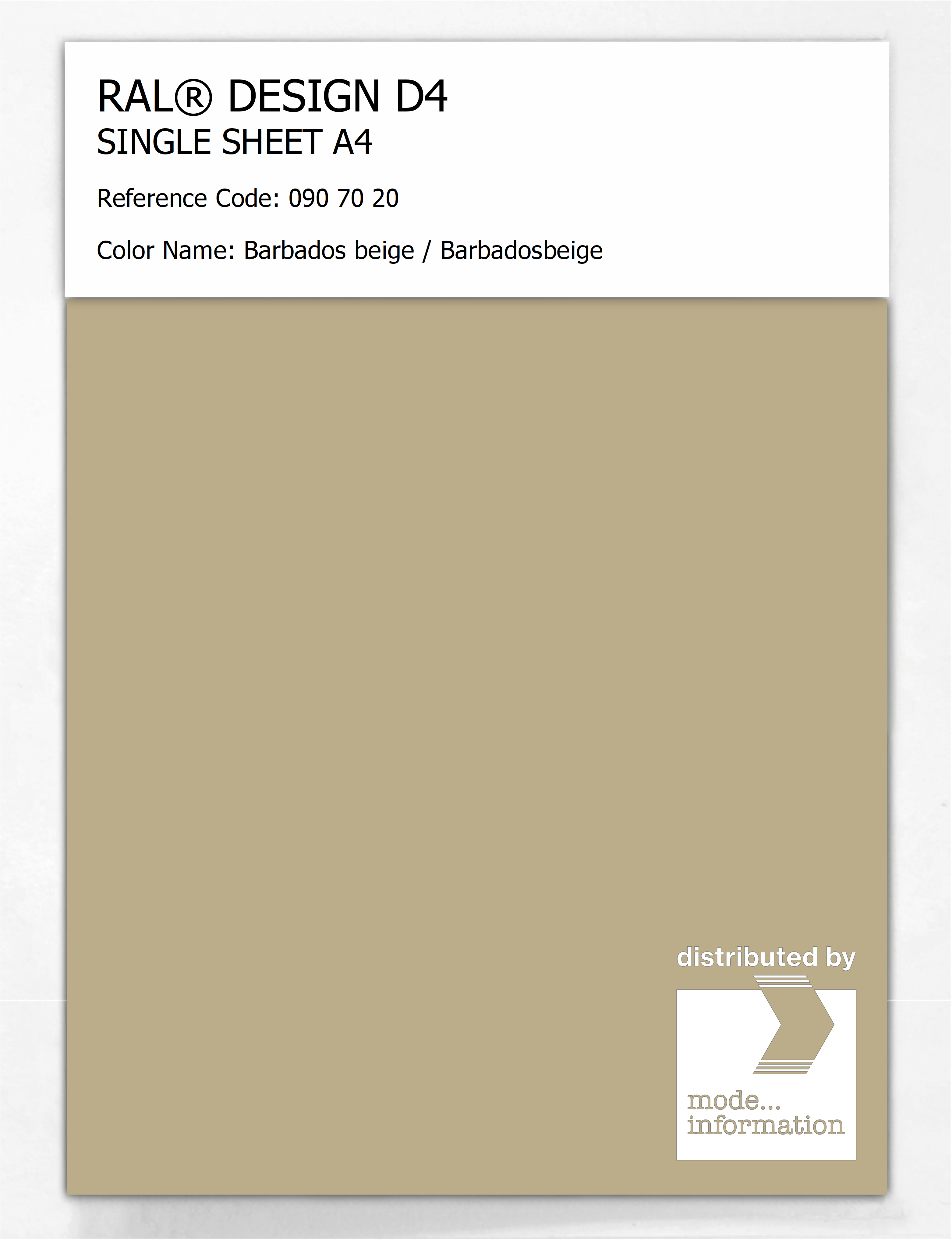 Product image 1 of the product “RAL® DESIGN D4 SINGLE SHEET A4 090 70 20 Barbados beige / Barbadosbeige ”