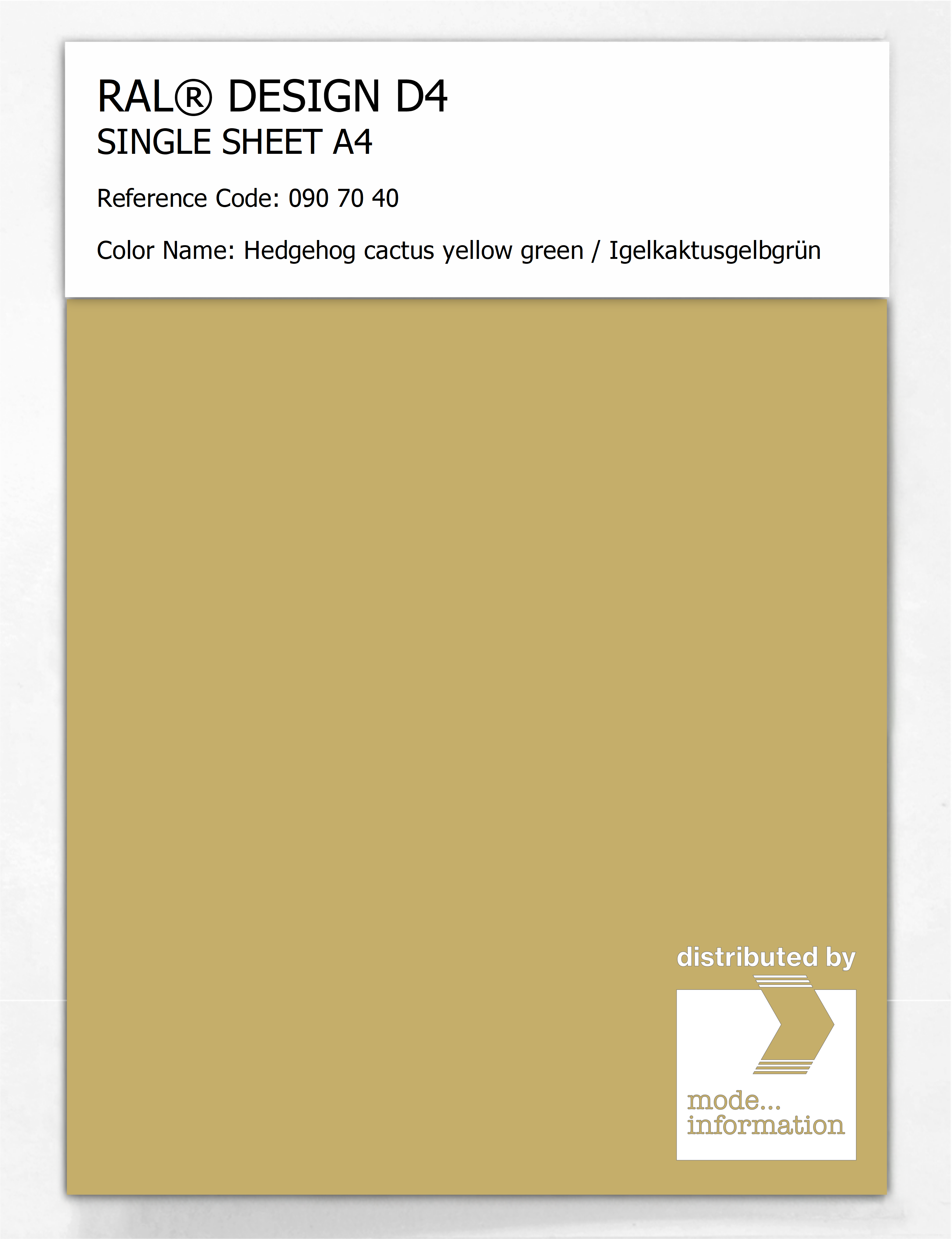 Product image 1 of the product “RAL® DESIGN D4 SINGLE SHEET A4 090 70 40 Hedgehog cactus yellow green / Igelkaktusgelbgrün ”