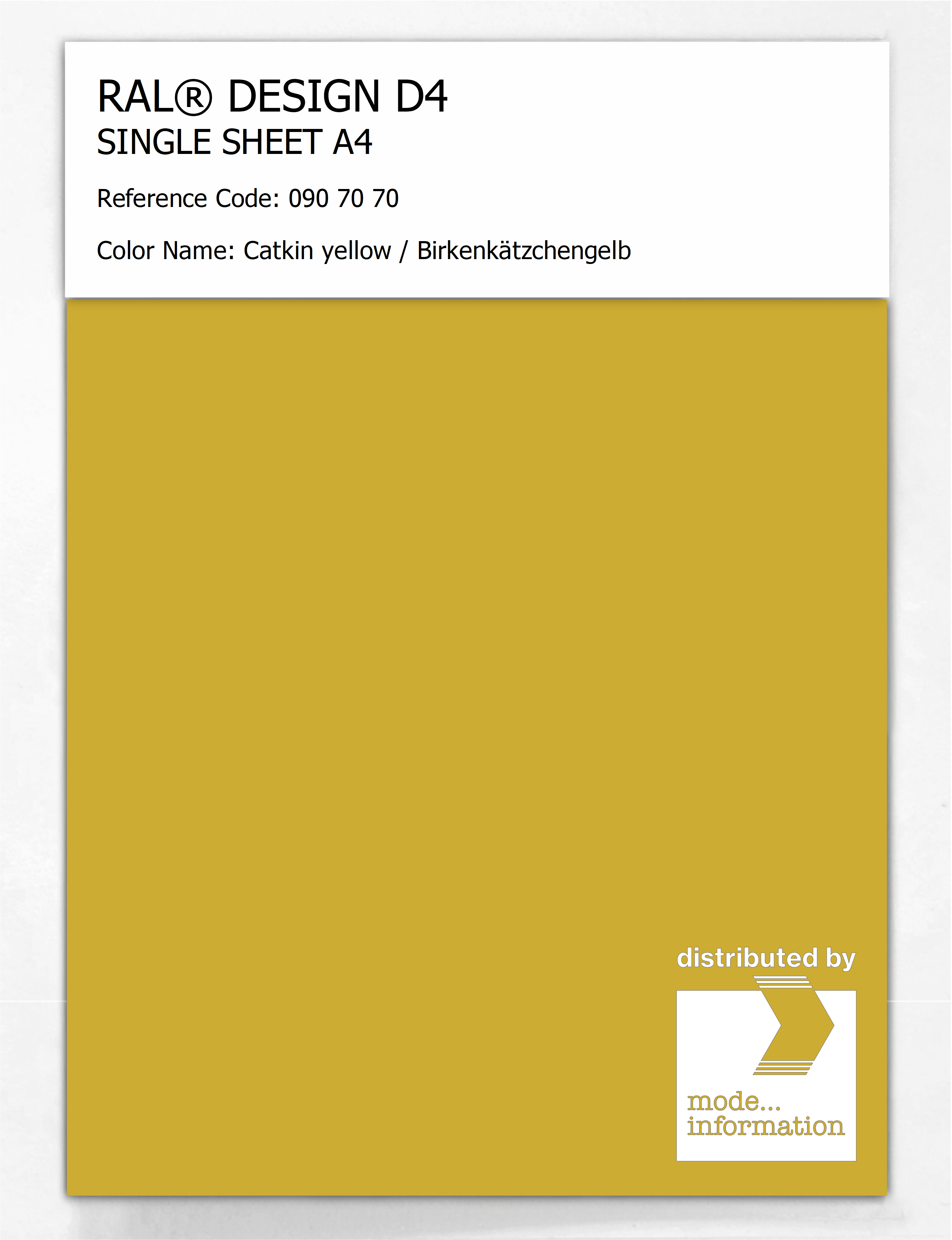 Product image 1 of the product “RAL® DESIGN D4 SINGLE SHEET A4 090 70 70 Catkin yellow / Birkenkätzchengelb ”