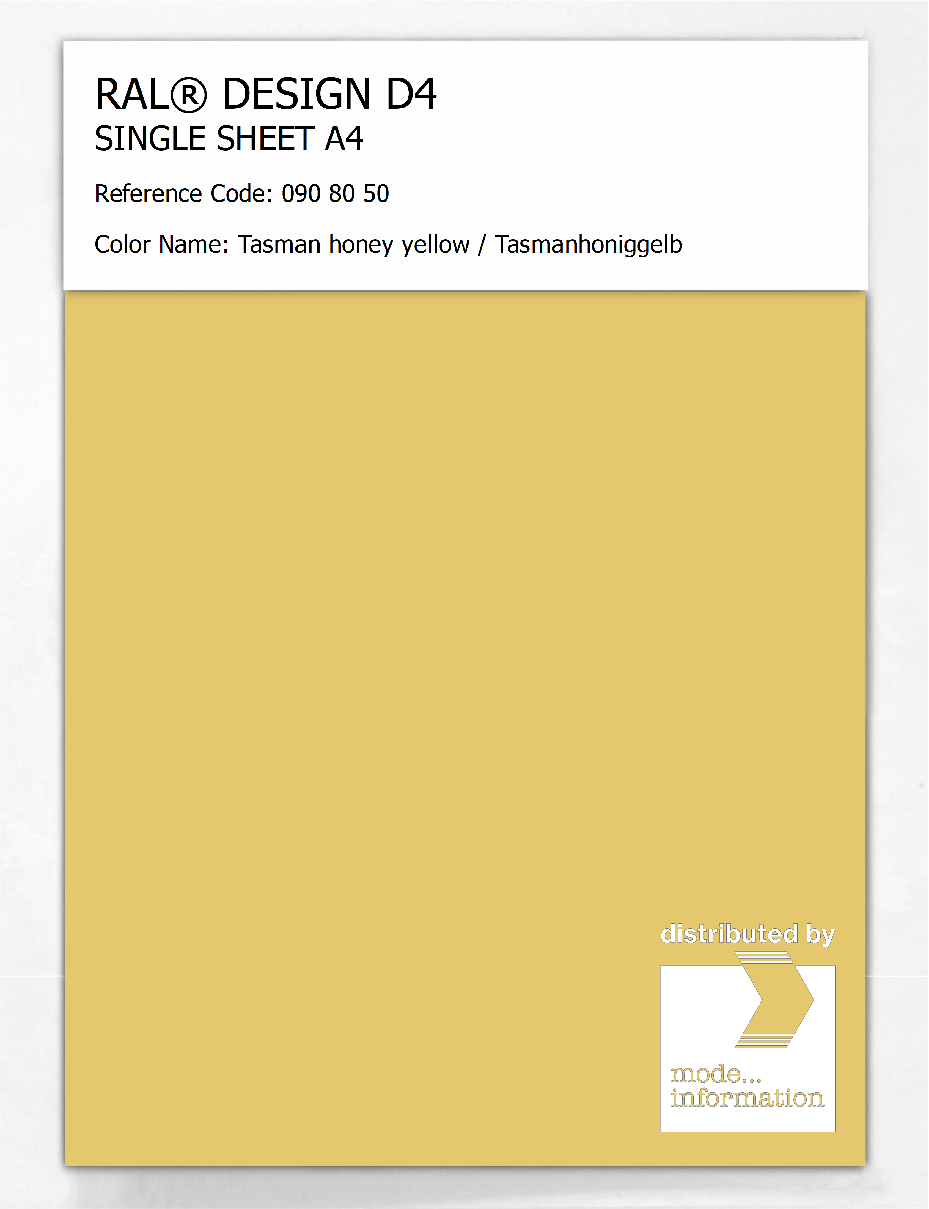 Product image 1 of the product “RAL® DESIGN D4 SINGLE SHEET A4 090 80 50 Tasman honey yellow / Tasmanhoniggelb ”
