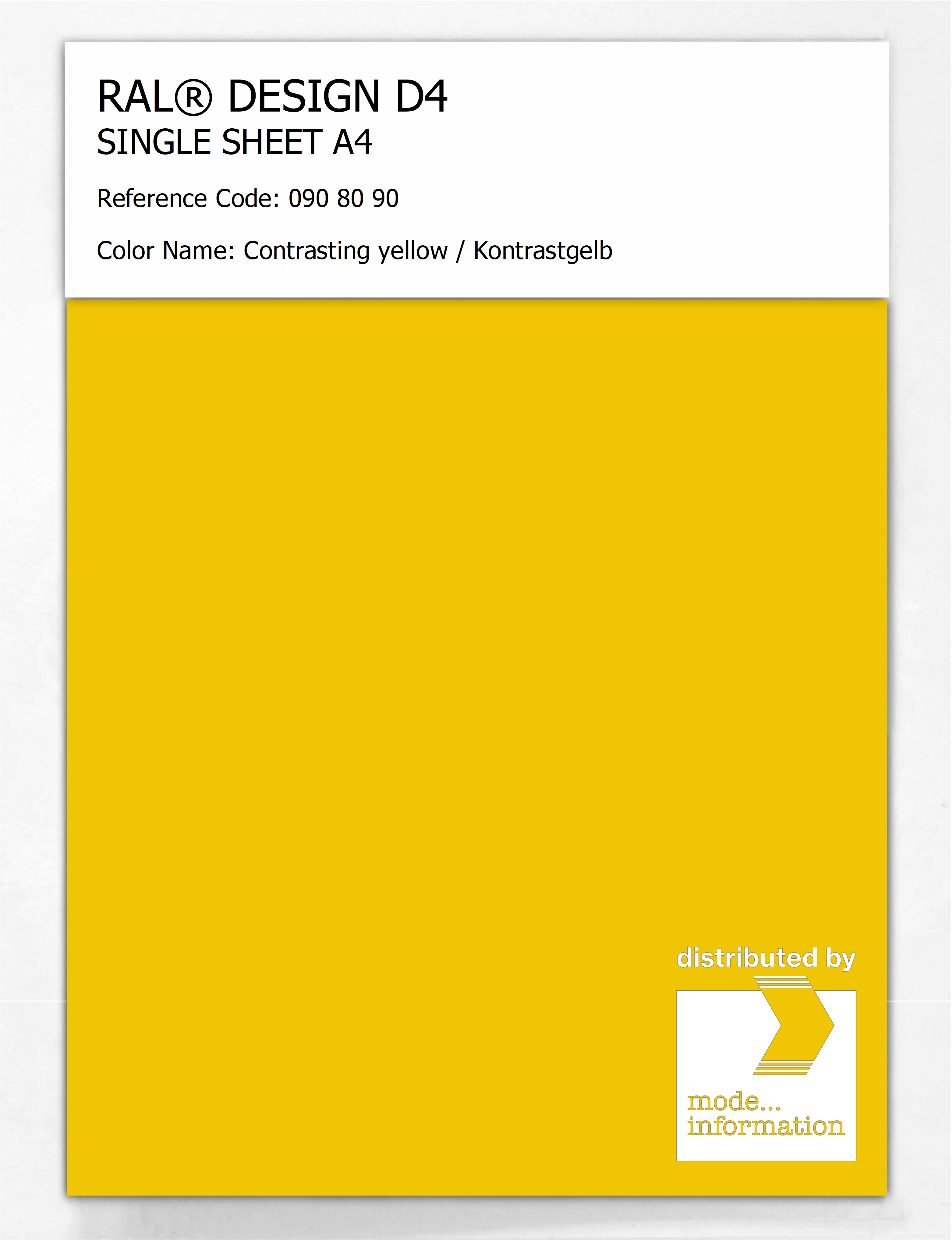 Product image 1 of the product “RAL® DESIGN D4 SINGLE SHEET A4 090 80 90 Contrasting yellow / Kontrastgelb ”