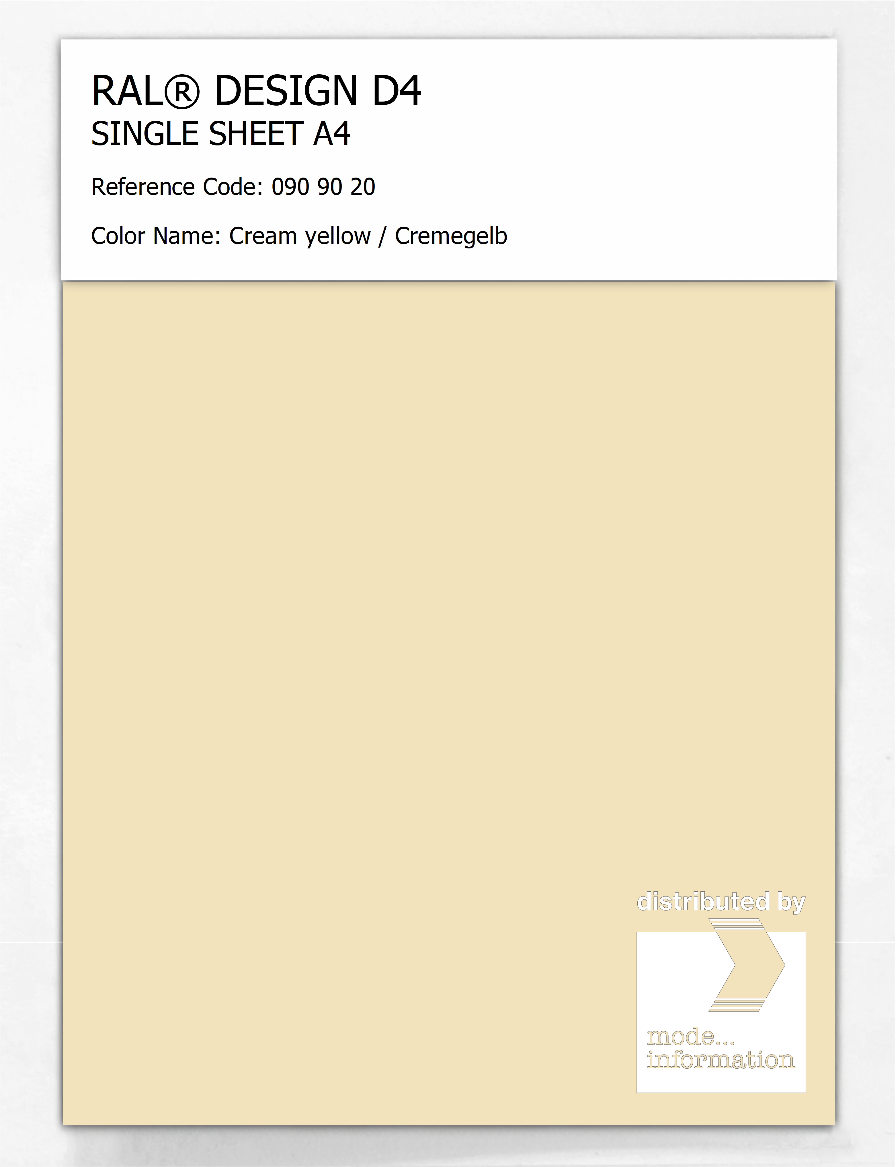 Artikelbild 1 des Artikels “RAL® DESIGN D4 SINGLE SHEET A4 090 90 20 Cream yellow / Cremegelb “
