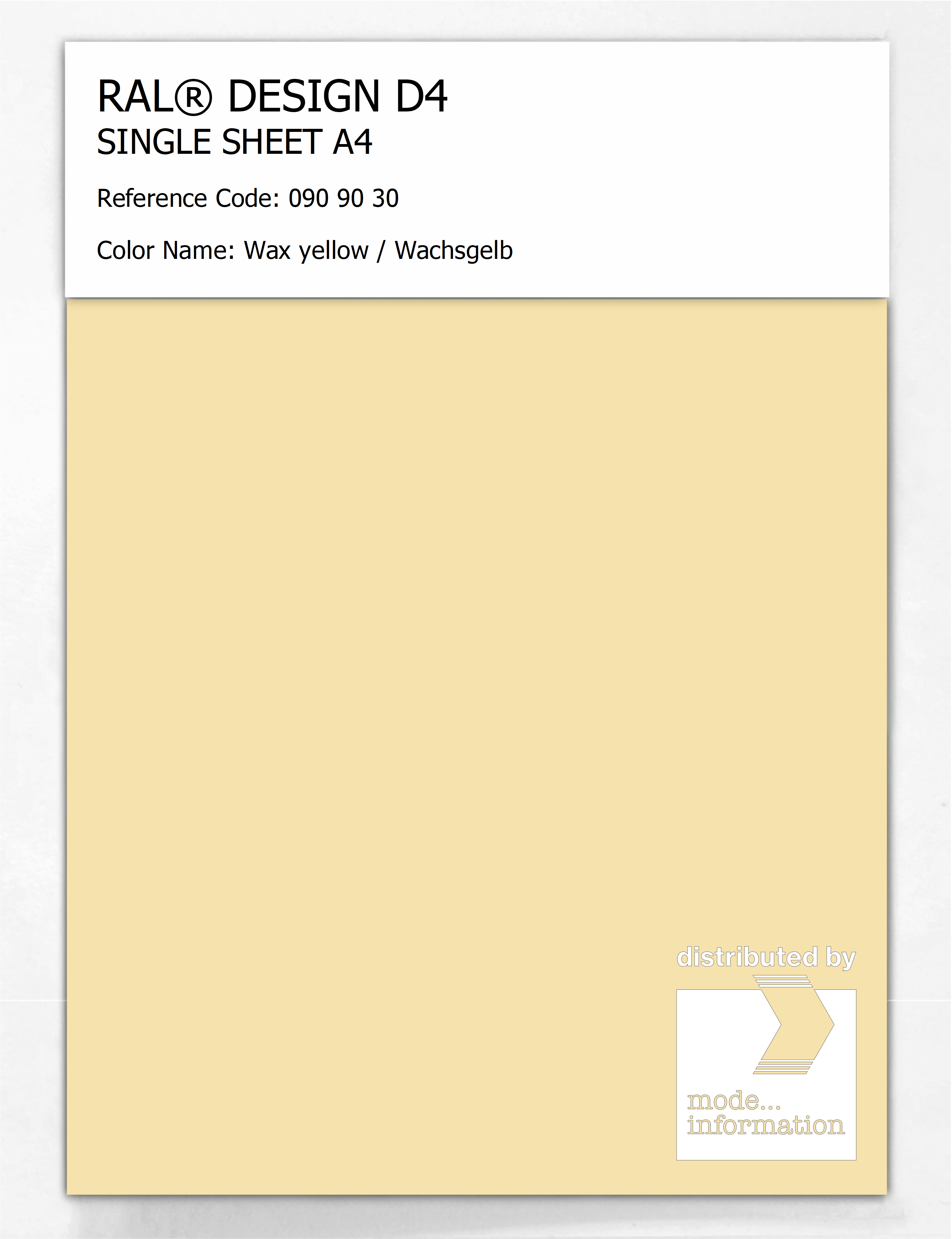Artikelbild 1 des Artikels “RAL® DESIGN D4 SINGLE SHEET A4 090 90 30 Wax yellow / Wachsgelb “