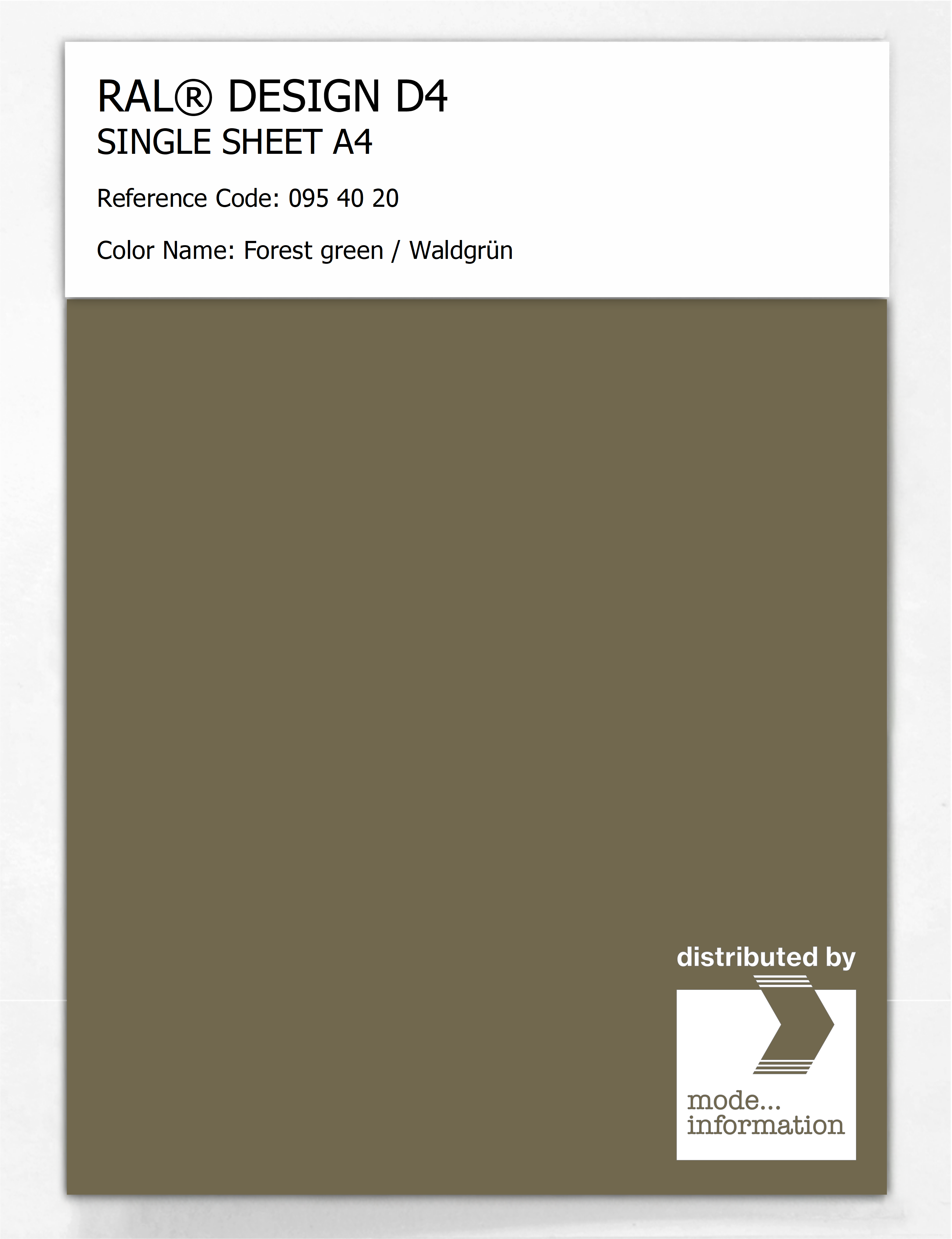 Product image 1 of the product “RAL® DESIGN D4 SINGLE SHEET A4 095 40 20 Forest green / Waldgrün ”