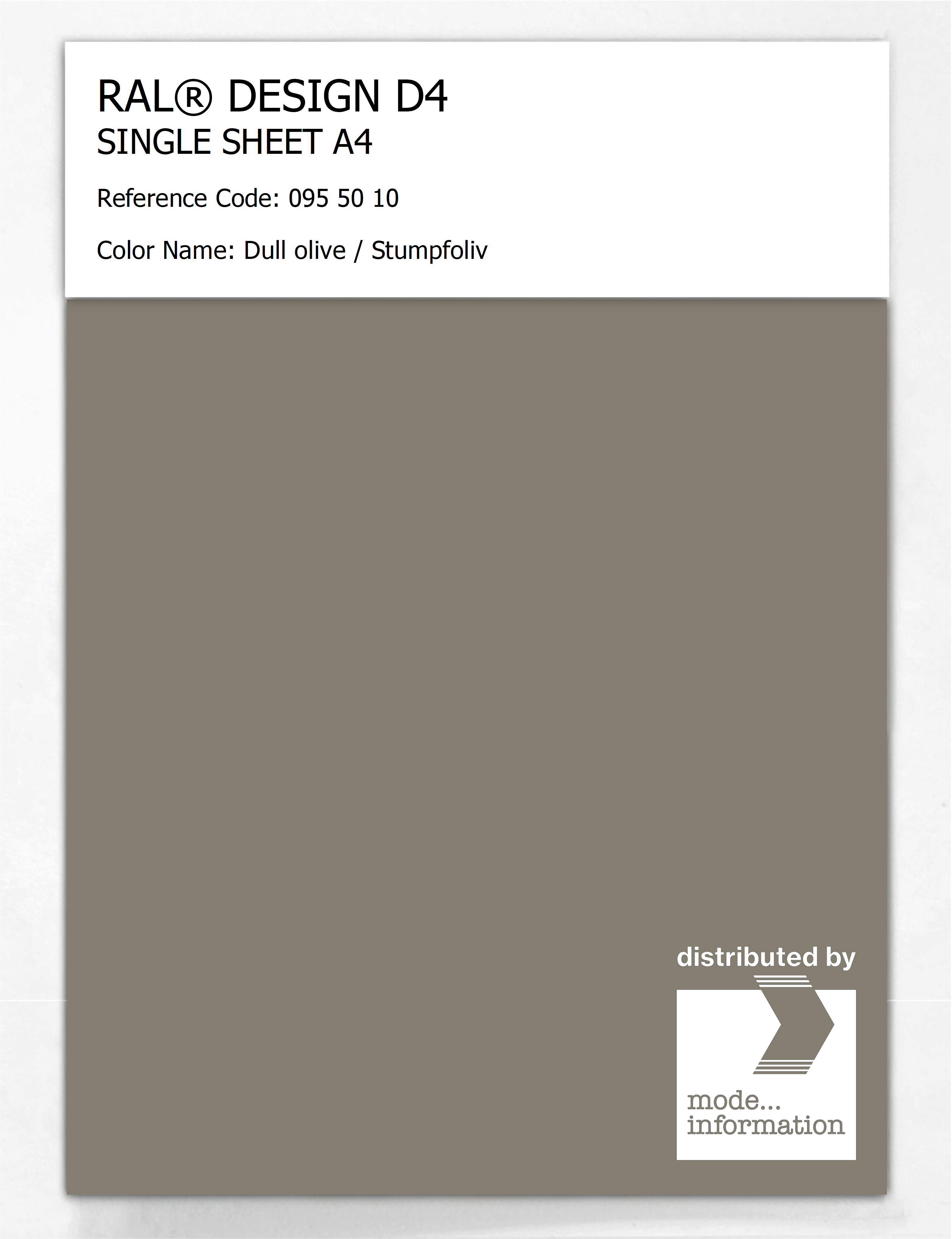 Product image 1 of the product “RAL® DESIGN D4 SINGLE SHEET A4 095 50 10 Dull olive / Stumpfoliv ”