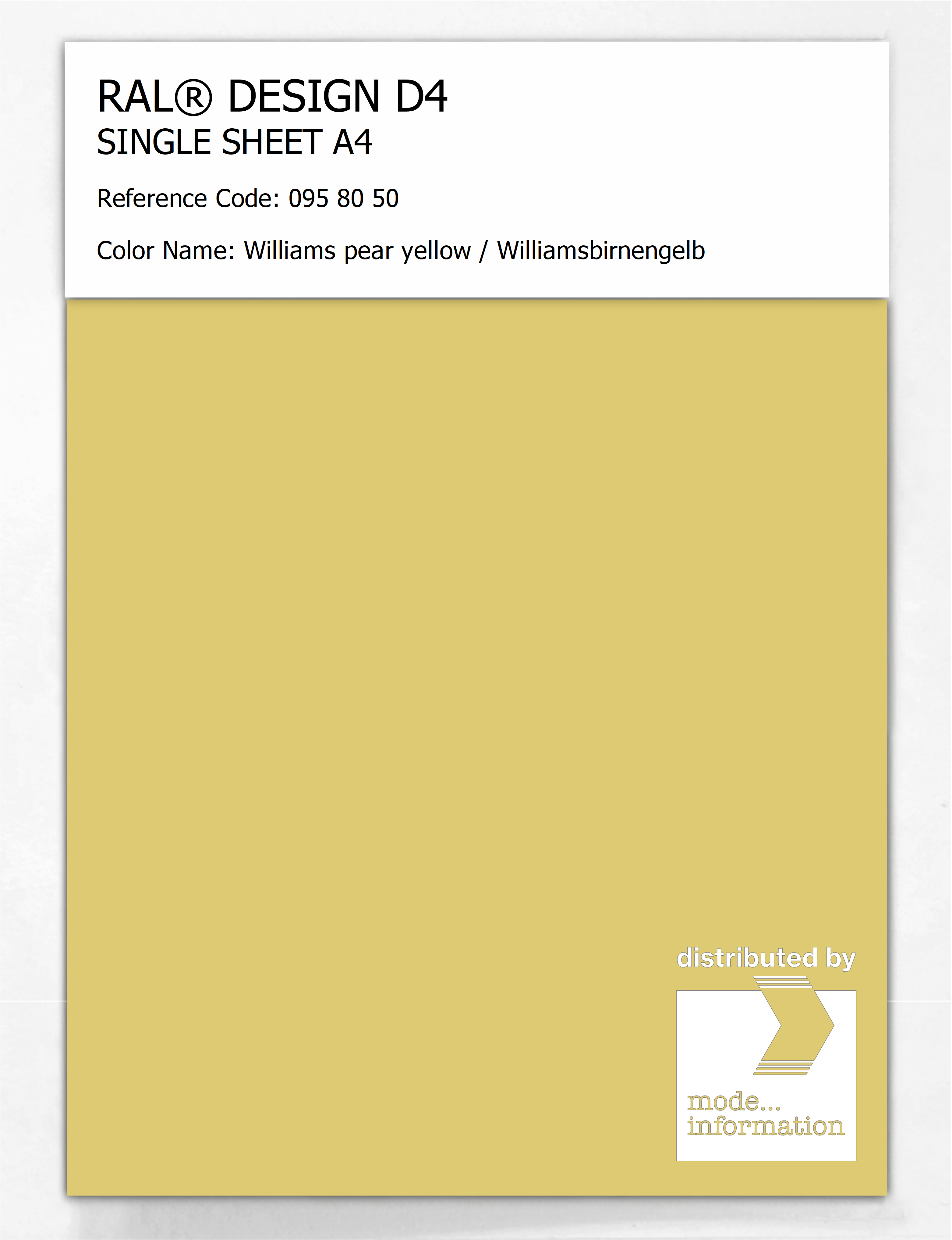 Product image 1 of the product “RAL® DESIGN D4 SINGLE SHEET A4 095 80 50 Williams pear yellow / Williamsbirnengelb ”