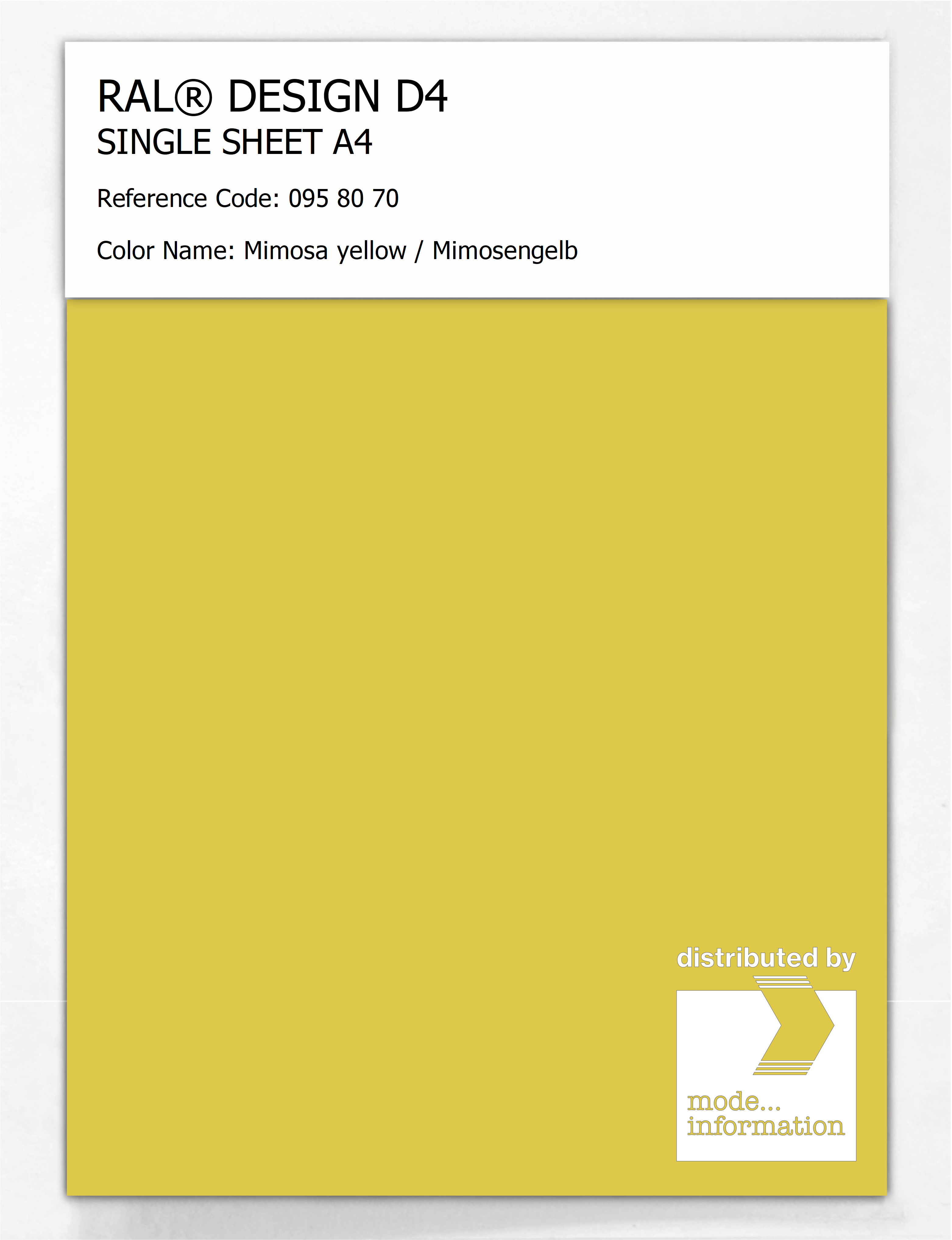 Product image 1 of the product “RAL® DESIGN D4 SINGLE SHEET A4 095 80 70 Mimosa yellow / Mimosengelb ”