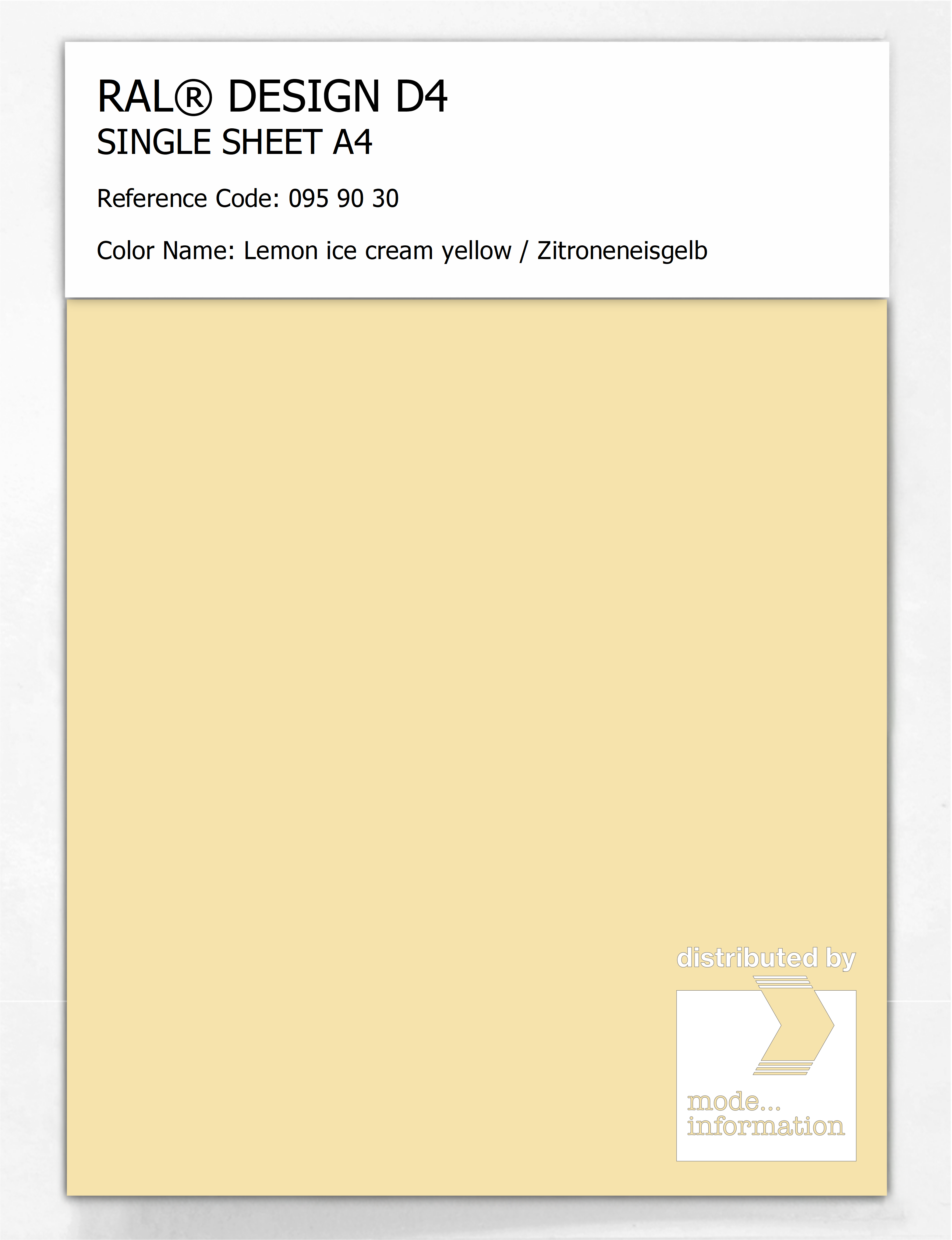 Product image 1 of the product “RAL® DESIGN D4 SINGLE SHEET A4 095 90 30 Lemon ice cream yellow / Zitroneneisgelb ”