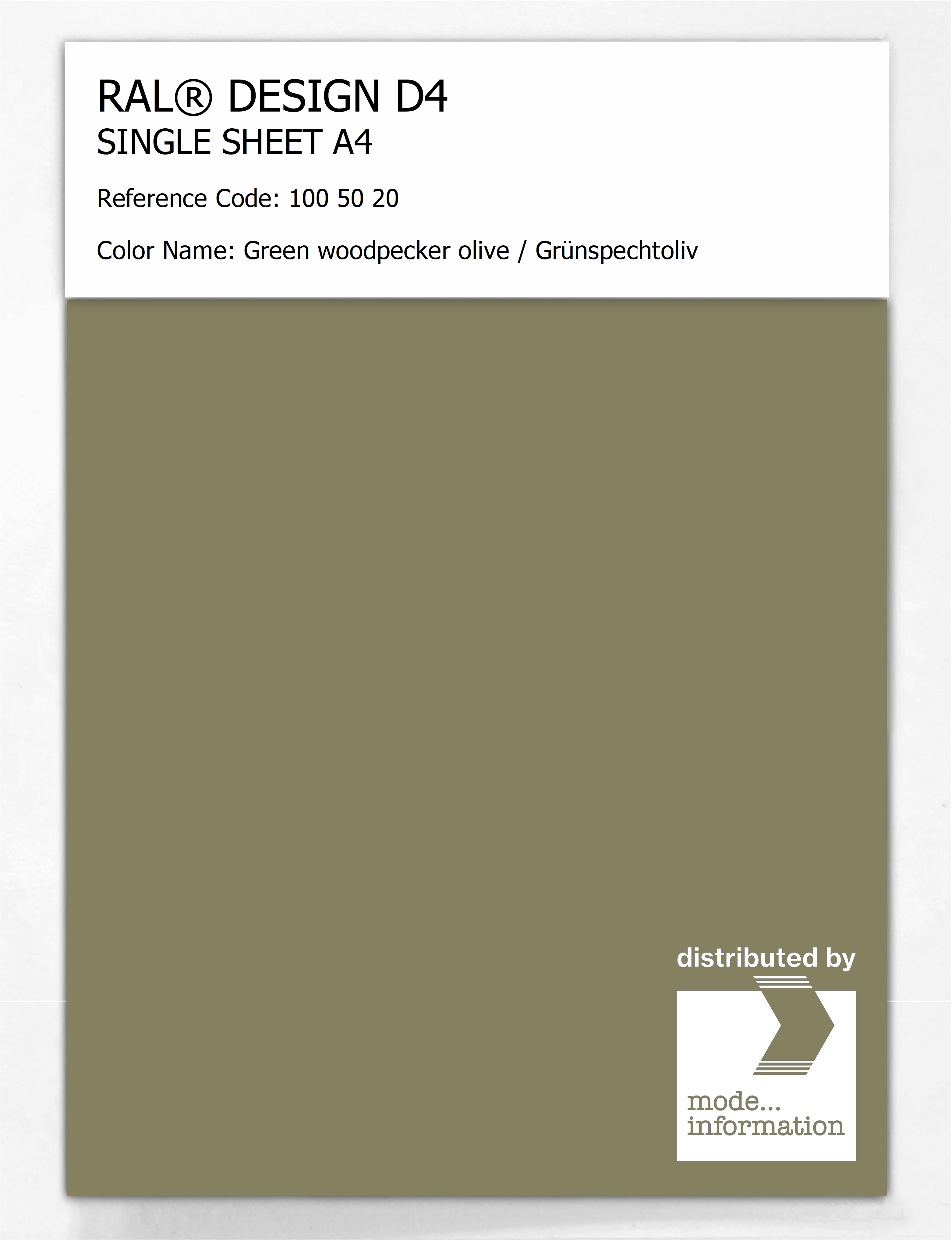 Artikelbild 1 des Artikels “RAL® DESIGN D4 SINGLE SHEET A4 100 50 20 Green woodpecker olive / Grünspechtoliv “