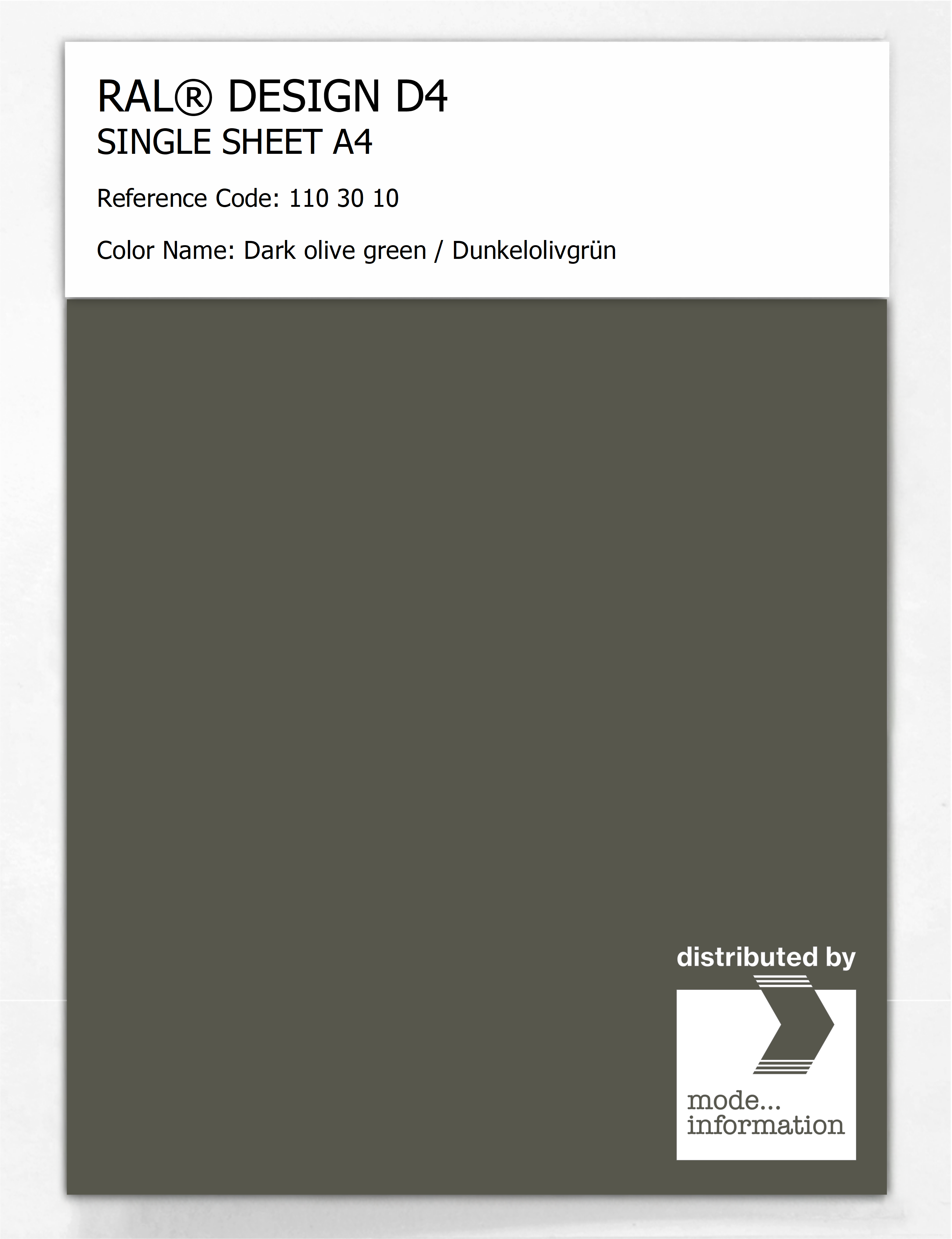 Product image 1 of the product “RAL® DESIGN D4 SINGLE SHEET A4 110 30 10 Dark olive green / Dunkelolivgrün ”