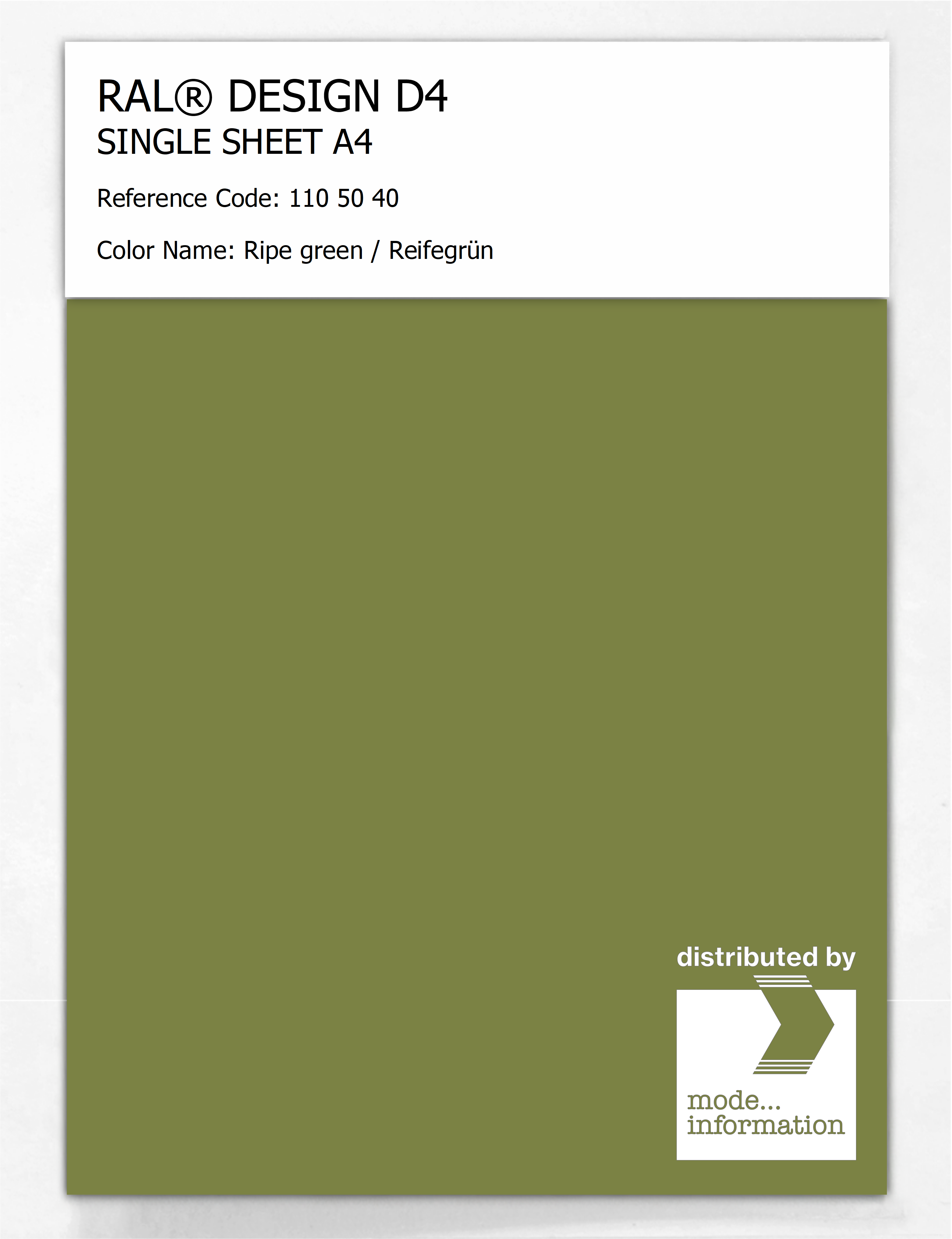 Product image 1 of the product “RAL® DESIGN D4 SINGLE SHEET A4 110 50 40 Ripe green / Reifegrün ”