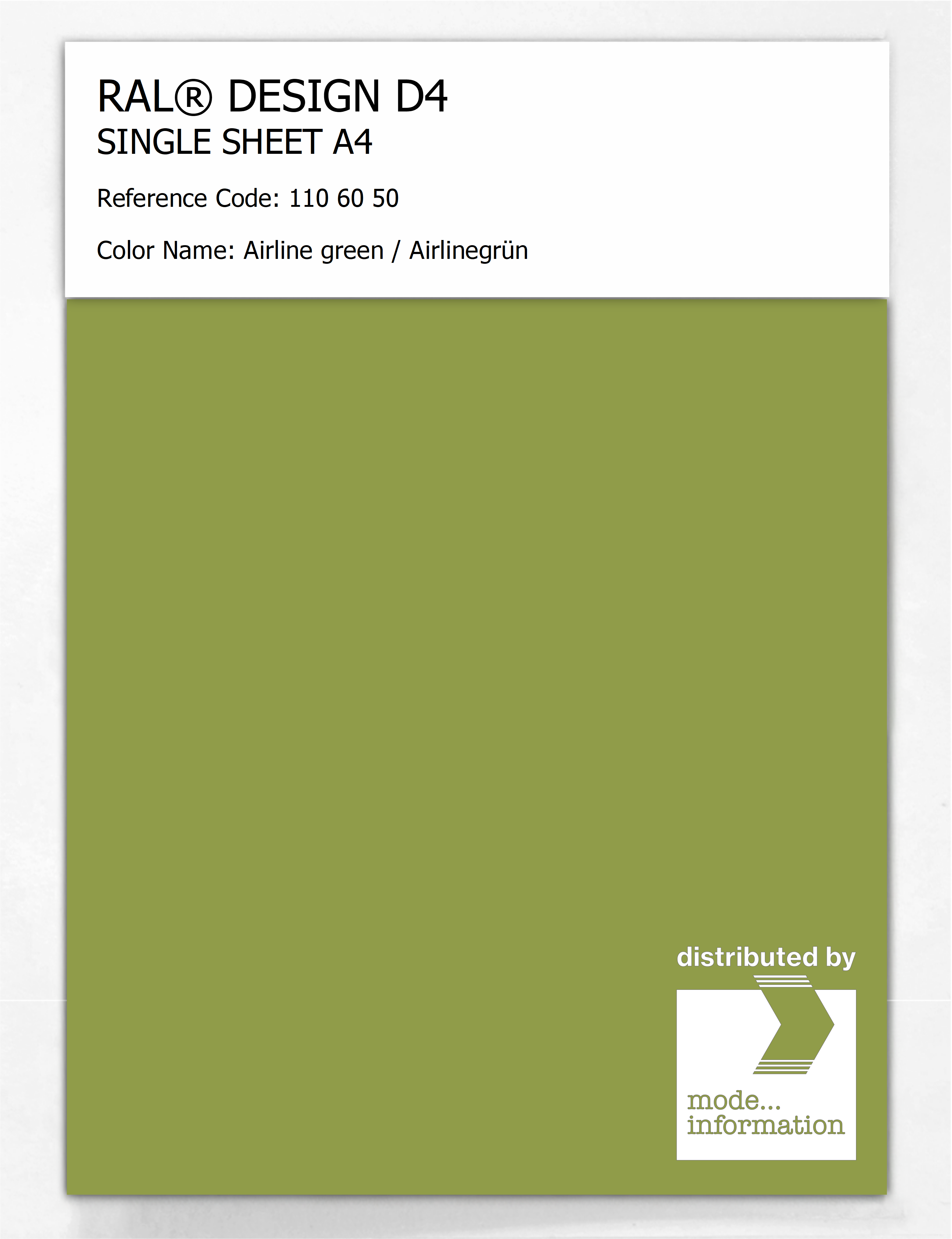 Product image 1 of the product “RAL® DESIGN D4 SINGLE SHEET A4 110 60 50 Airline green / Airlinegrün ”