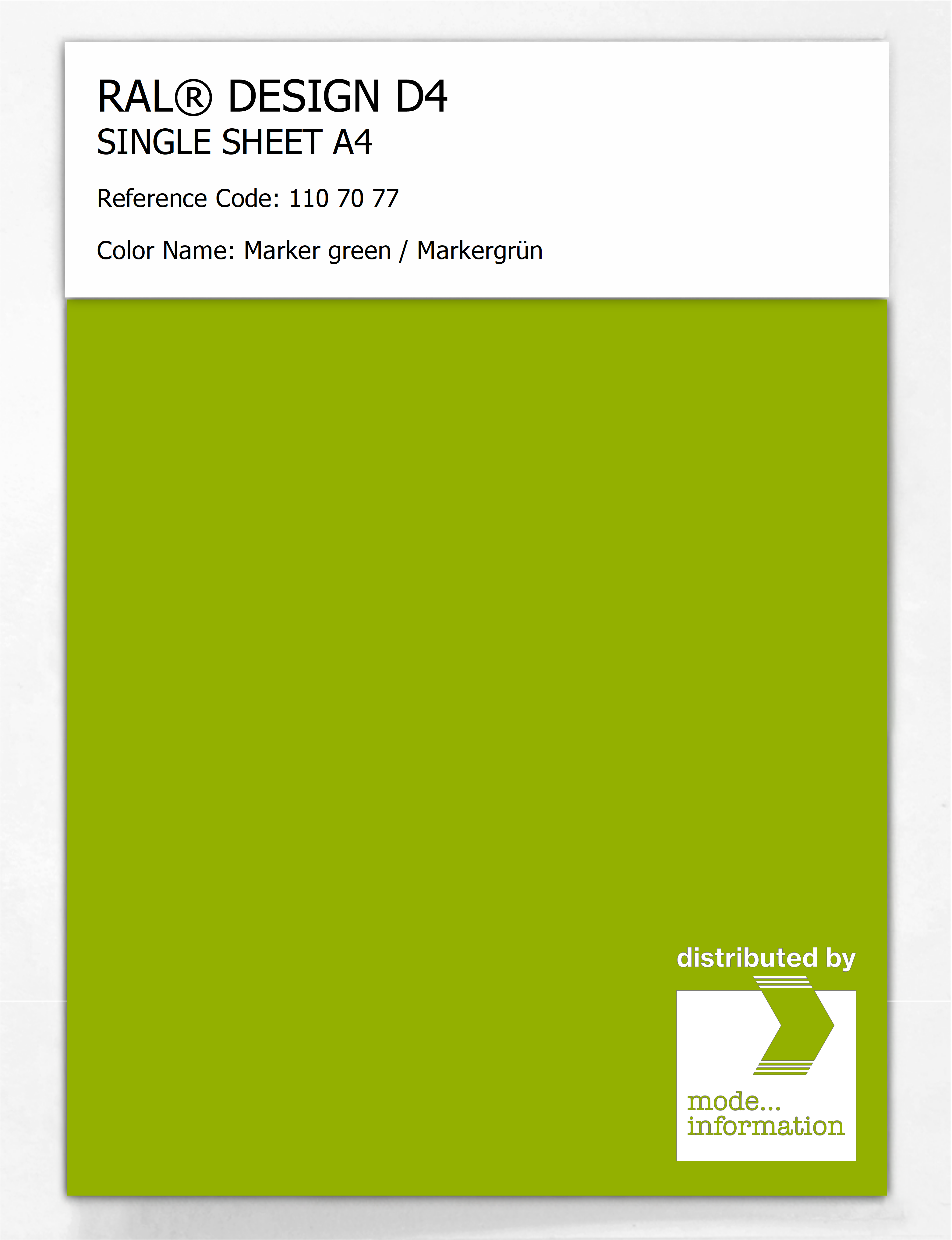 Product image 1 of the product “RAL® DESIGN D4 SINGLE SHEET A4 110 70 77 Marker green / Markergrün ”