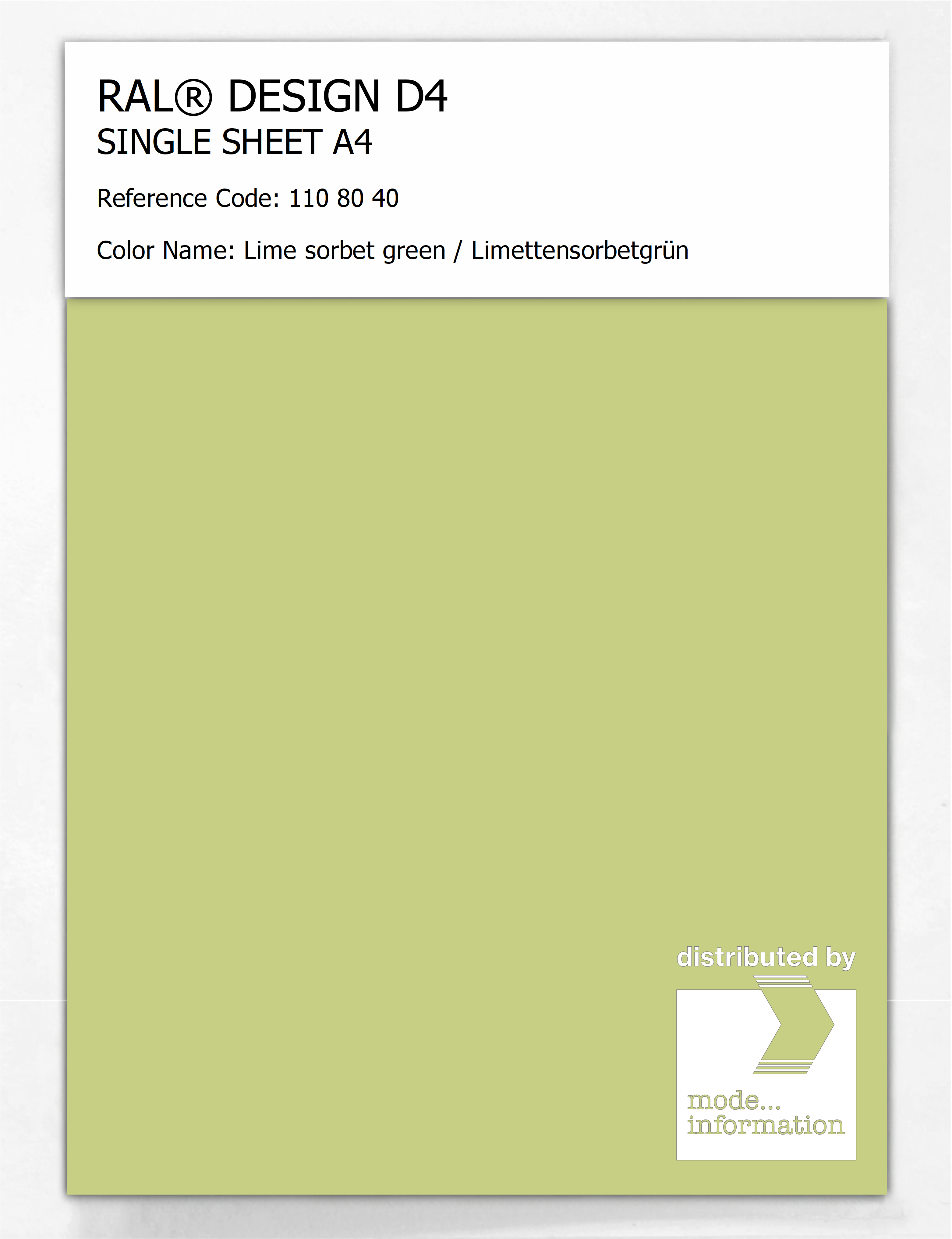 Product image 1 of the product “RAL® DESIGN D4 SINGLE SHEET A4 110 80 40 Lime sorbet green / Limettensorbetgrün ”
