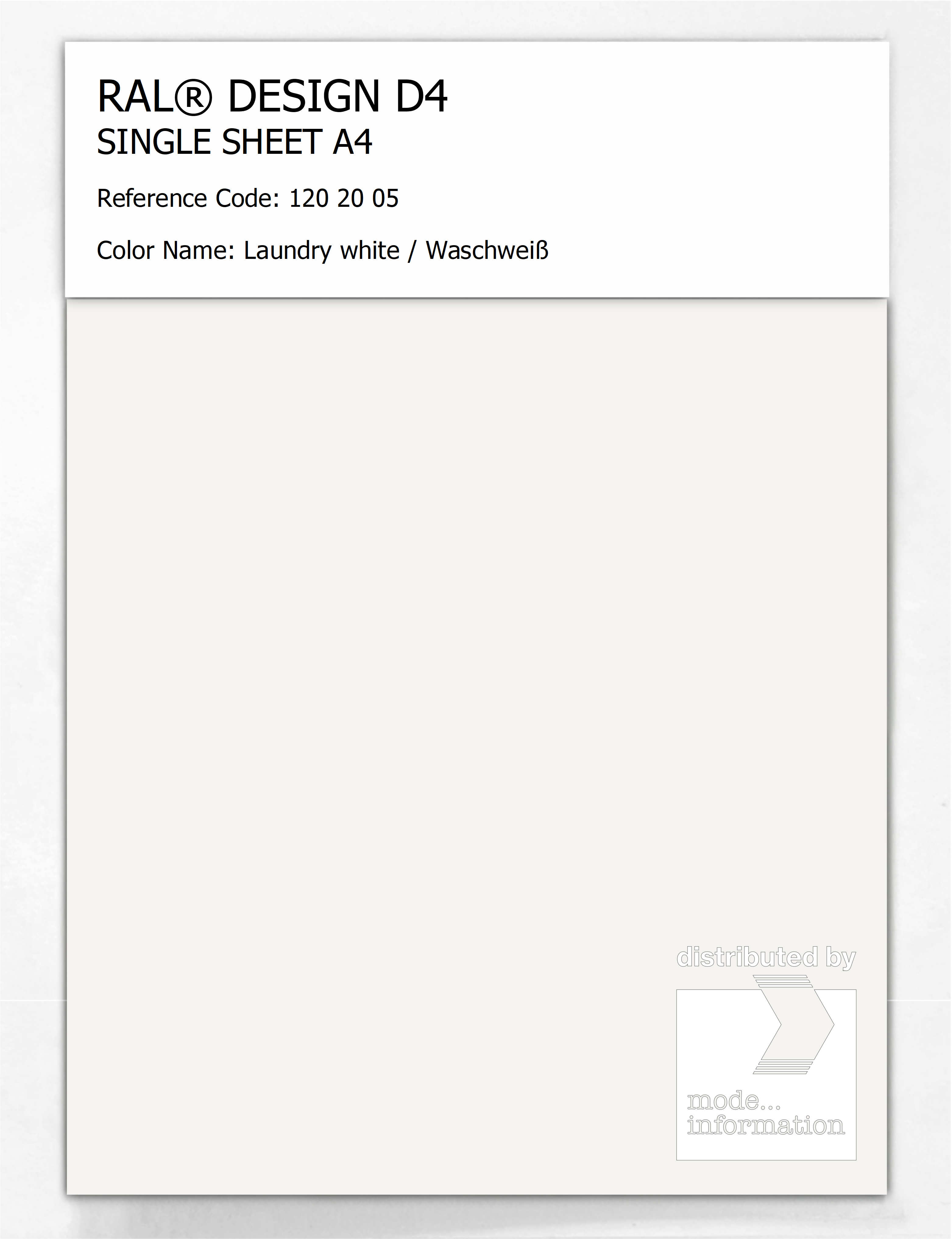 Product image 1 of the product “RAL® DESIGN D4 SINGLE SHEET A4 120 20 05 Laundry white / Waschweiß ”