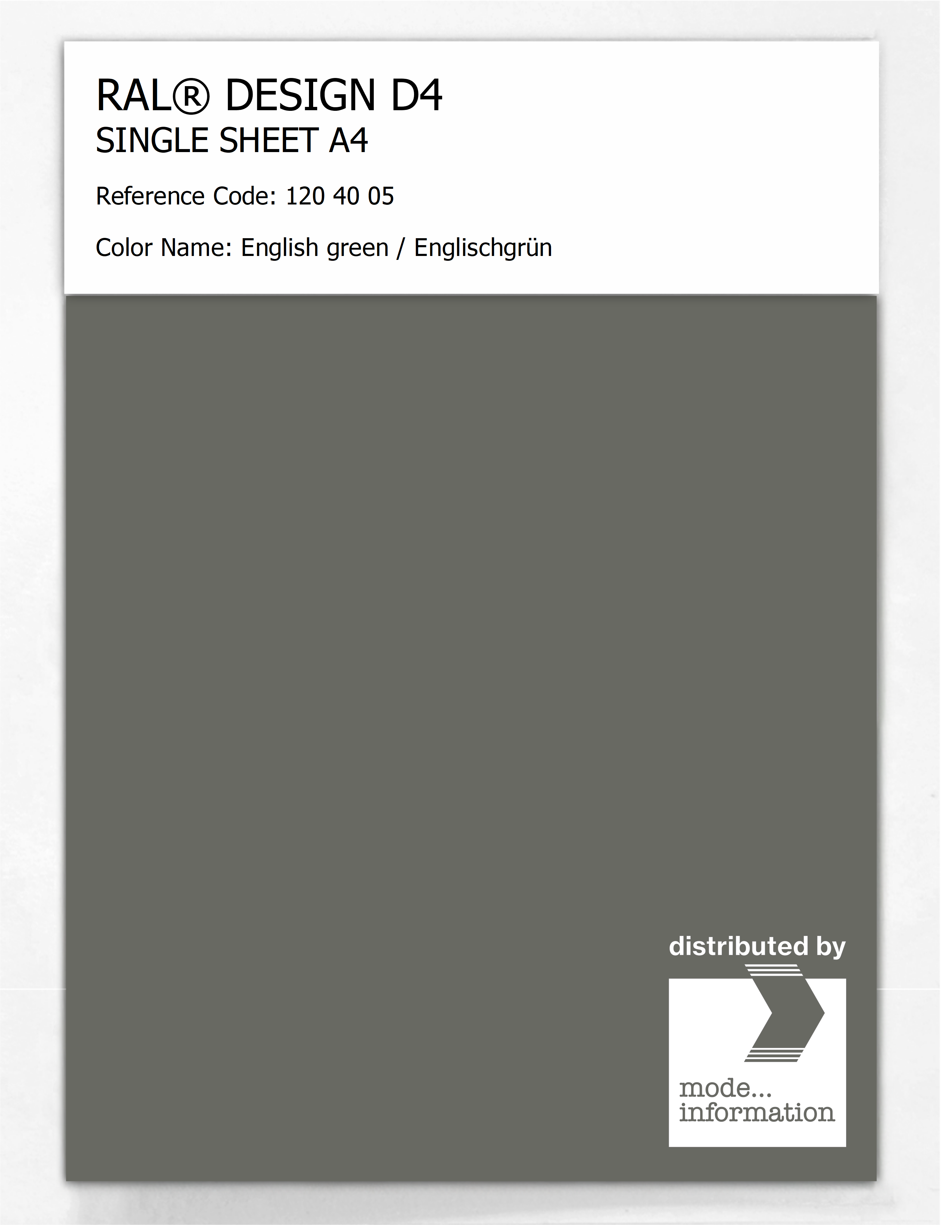 Product image 1 of the product “RAL® DESIGN D4 SINGLE SHEET A4 120 40 05 English green / Englischgrün ”