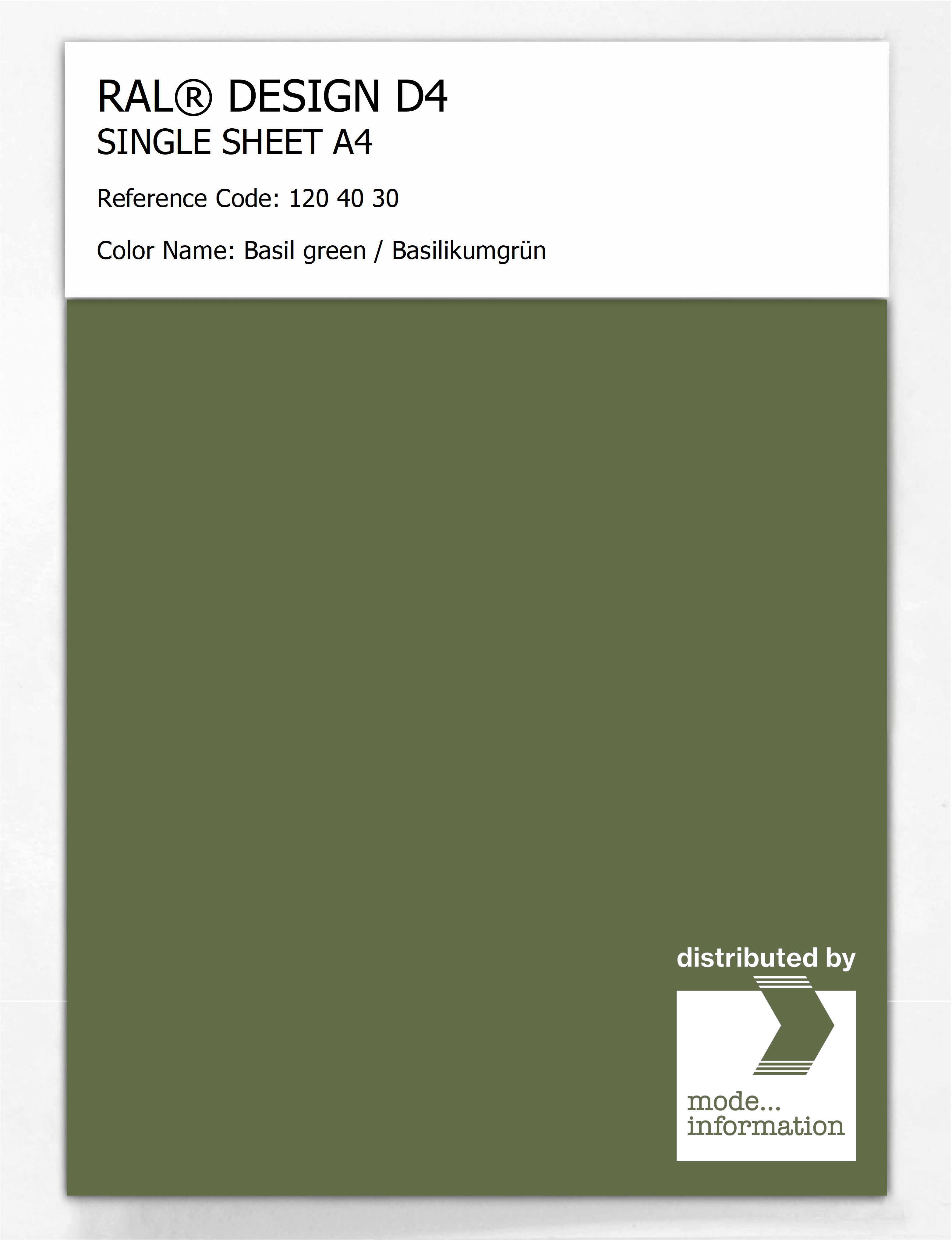 Artikelbild 1 des Artikels “RAL® DESIGN D4 SINGLE SHEET A4 120 40 30 Basil green / Basilikumgrün “
