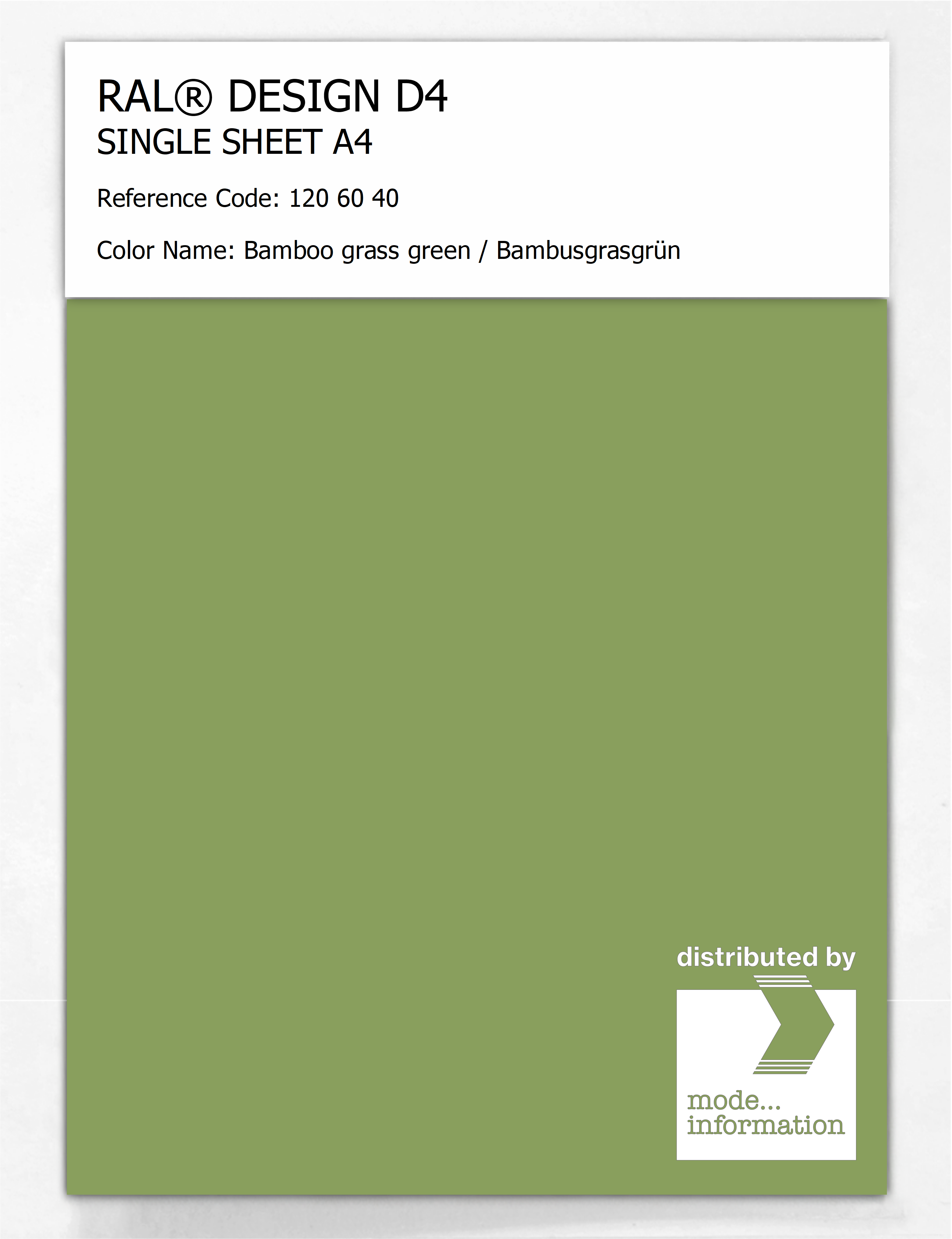 Artikelbild 1 des Artikels “RAL® DESIGN D4 SINGLE SHEET A4 120 60 40 Bamboo grass green / Bambusgrasgrün “