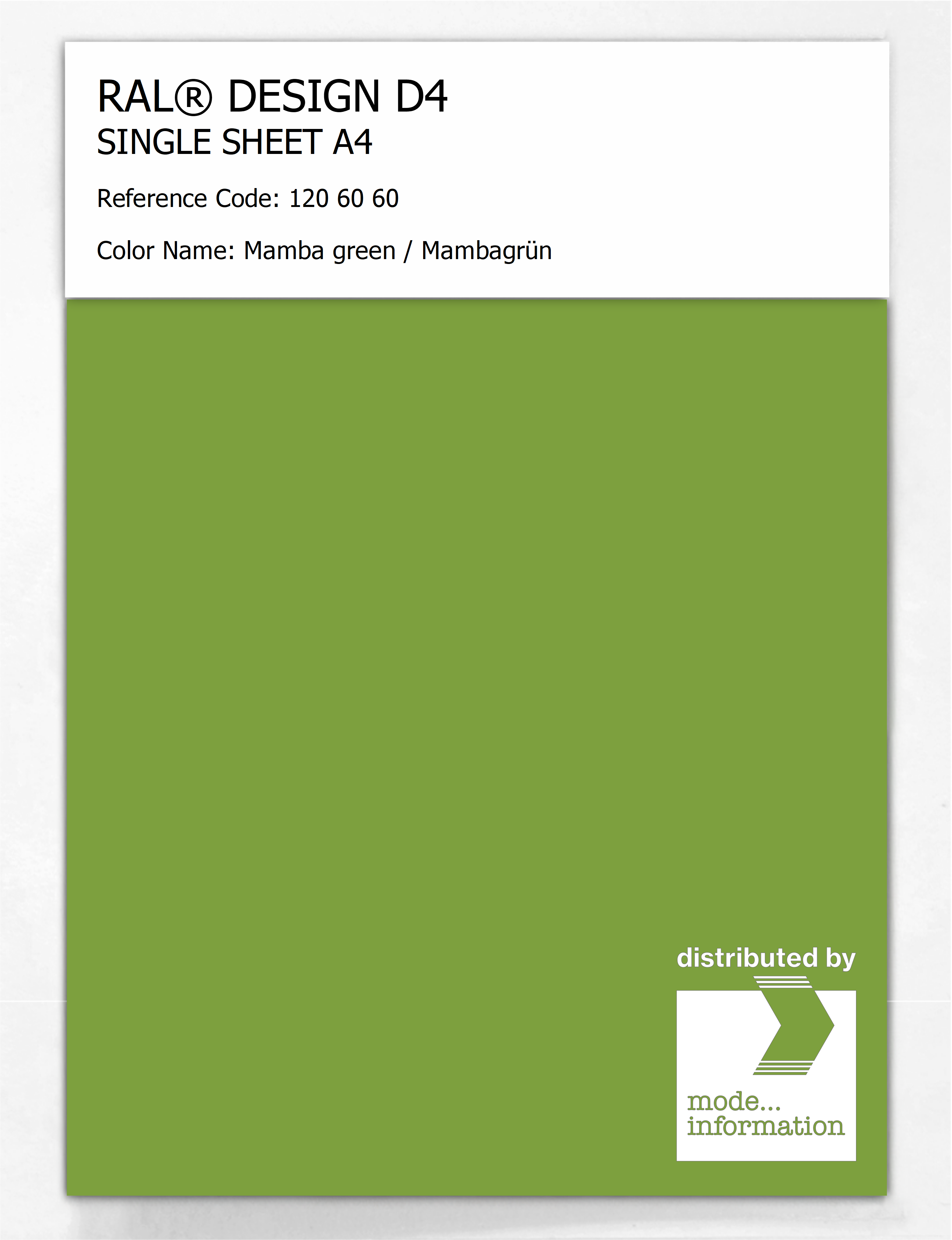 Product image 1 of the product “RAL® DESIGN D4 SINGLE SHEET A4 120 60 60 Mamba green / Mambagrün ”