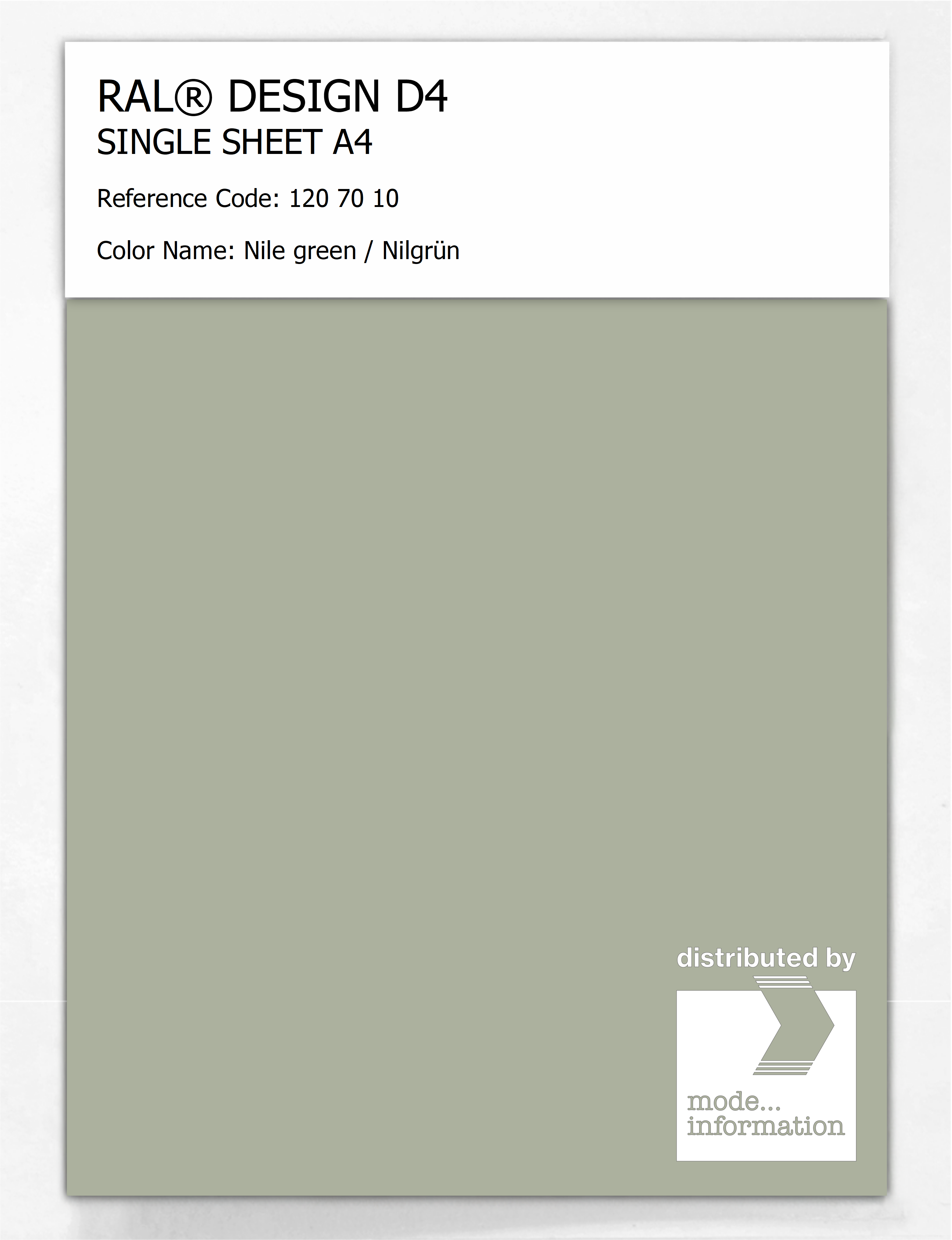 Product image 1 of the product “RAL® DESIGN D4 SINGLE SHEET A4 120 70 10 Nile green / Nilgrün ”