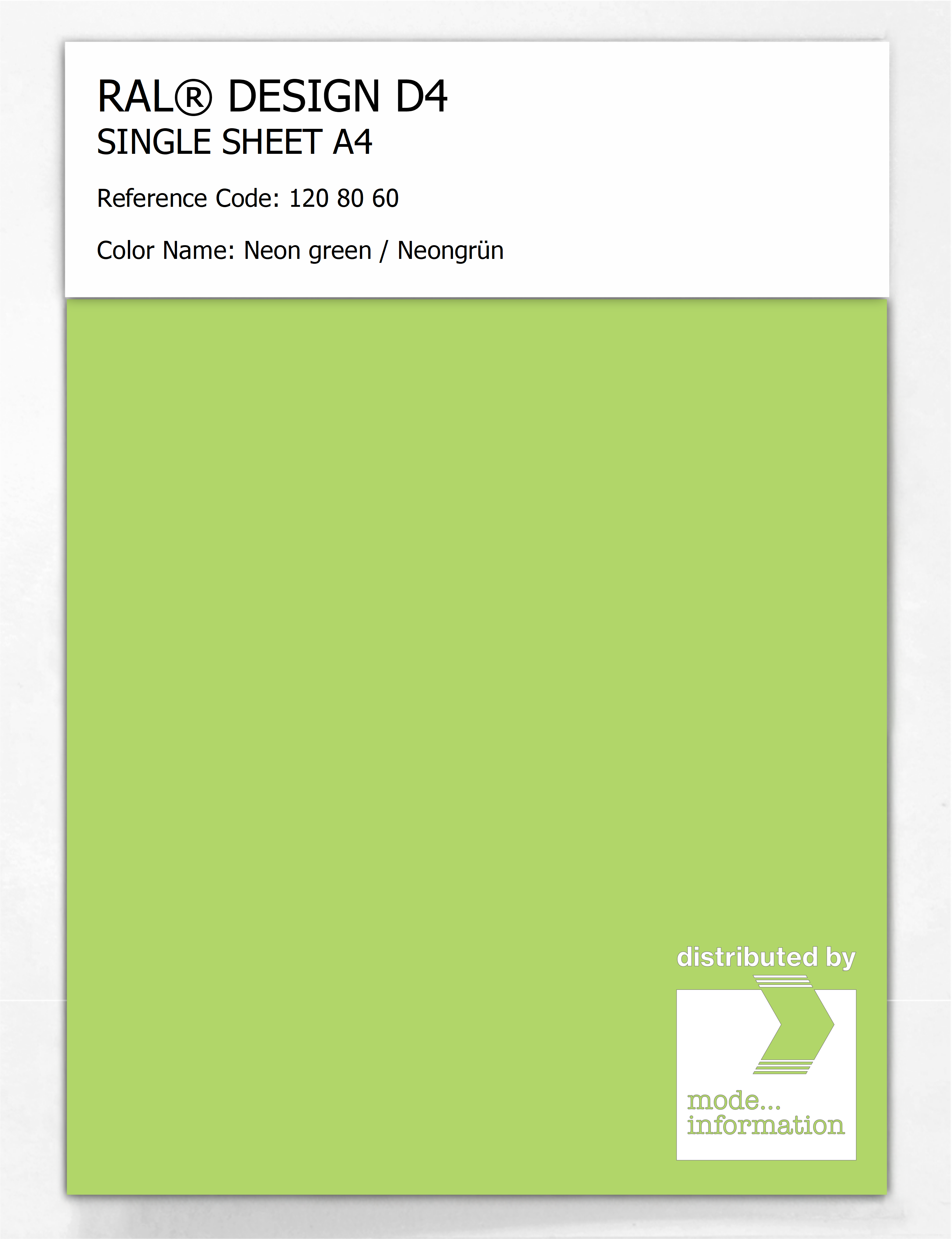 Product image 1 of the product “RAL® DESIGN D4 SINGLE SHEET A4 120 80 60 Neon green / Neongrün ”