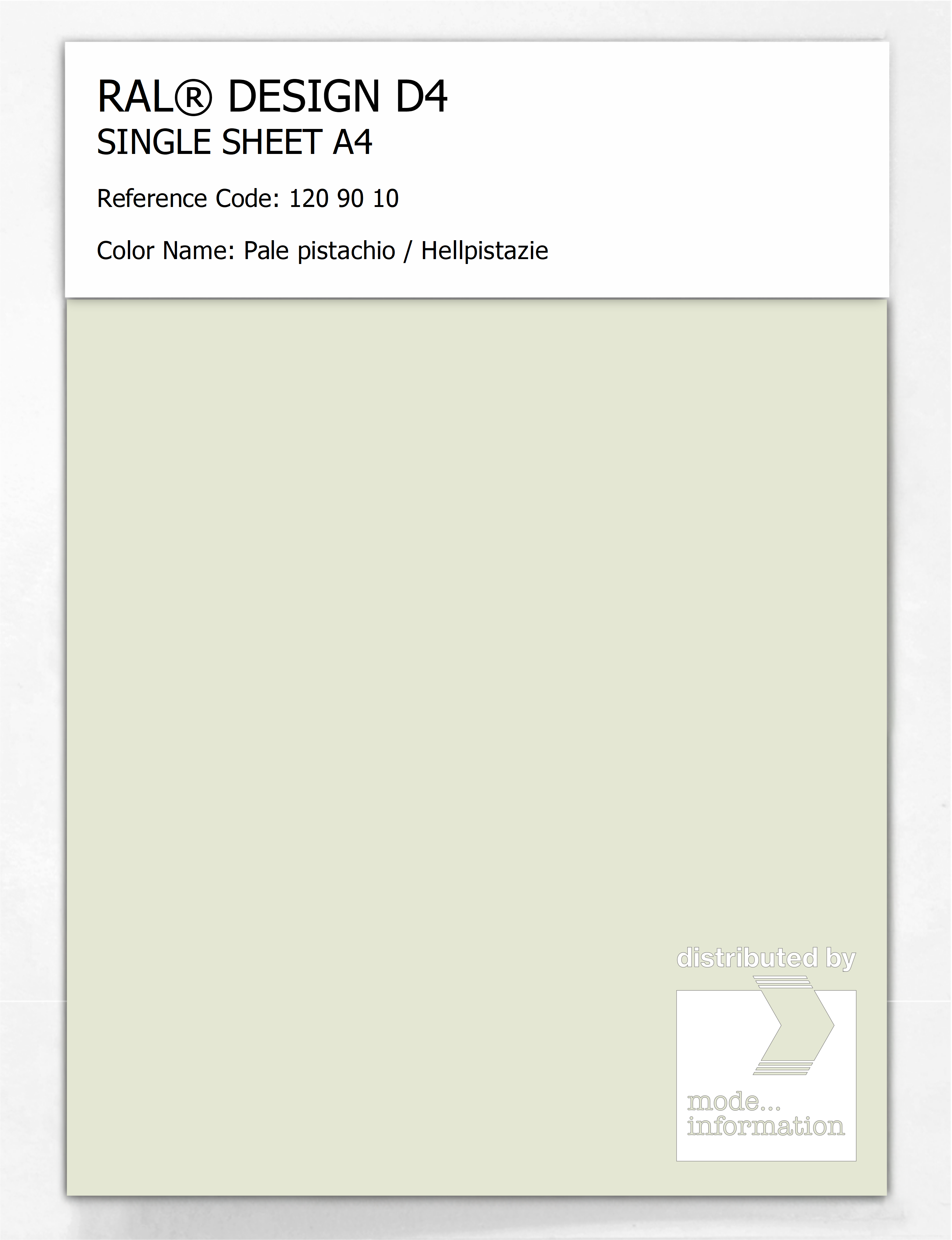 Product image 1 of the product “RAL® DESIGN D4 SINGLE SHEET A4 120 90 10 Pale pistachio / Hellpistazie ”
