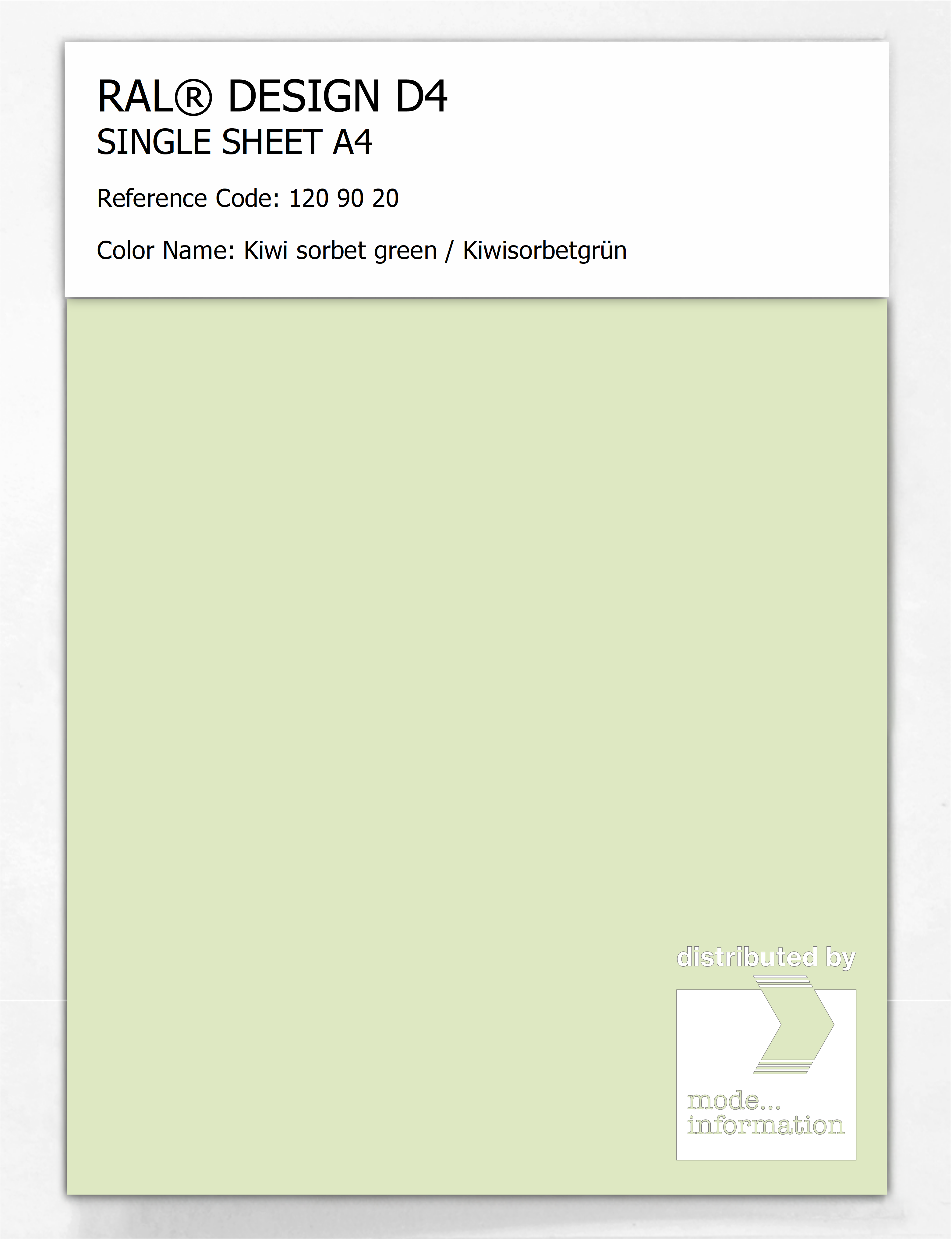 Product image 1 of the product “RAL® DESIGN D4 SINGLE SHEET A4 120 90 20 Kiwi sorbet green / Kiwisorbetgrün ”