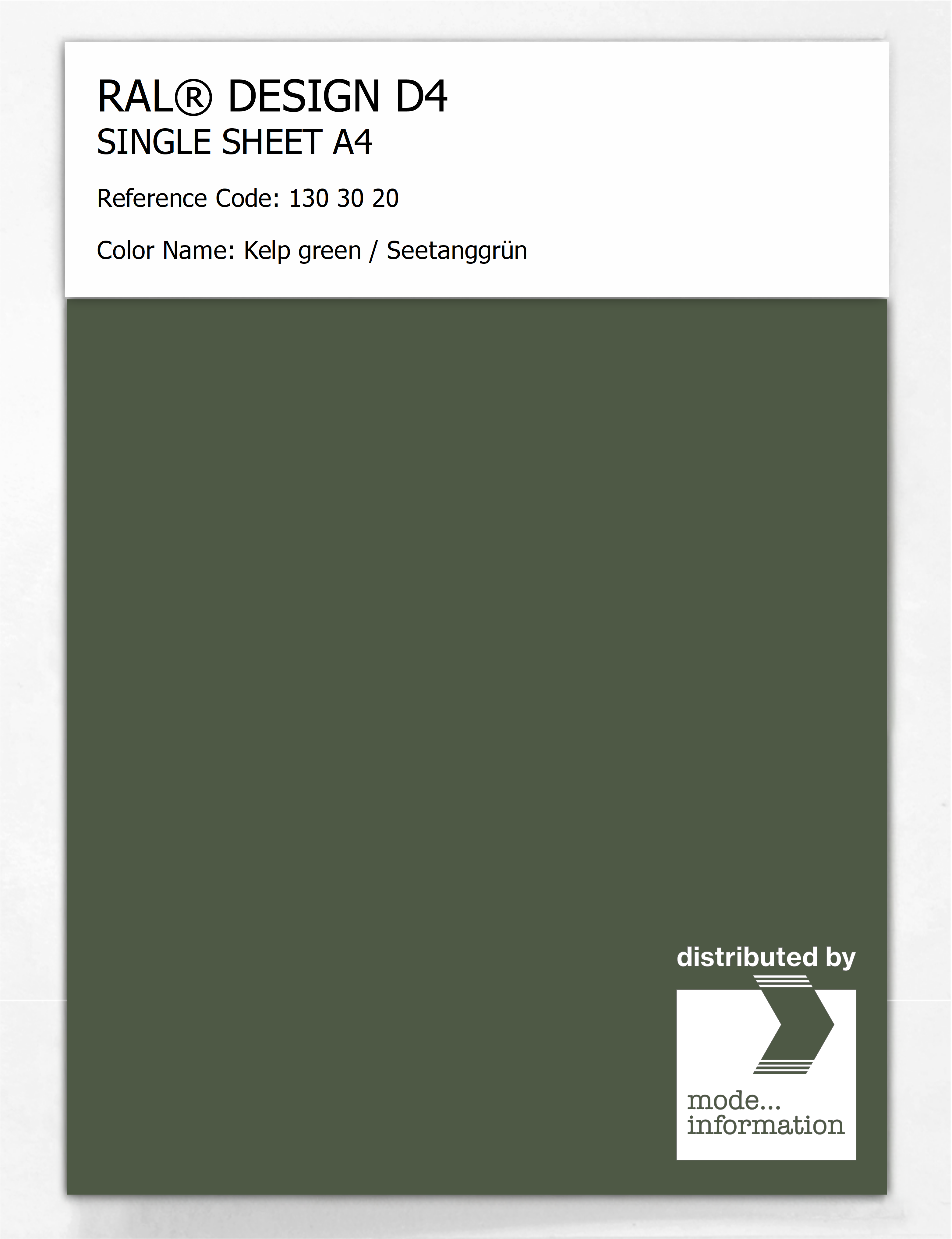 Product image 1 of the product “RAL® DESIGN D4 SINGLE SHEET A4 130 30 20 Kelp green / Seetanggrün ”