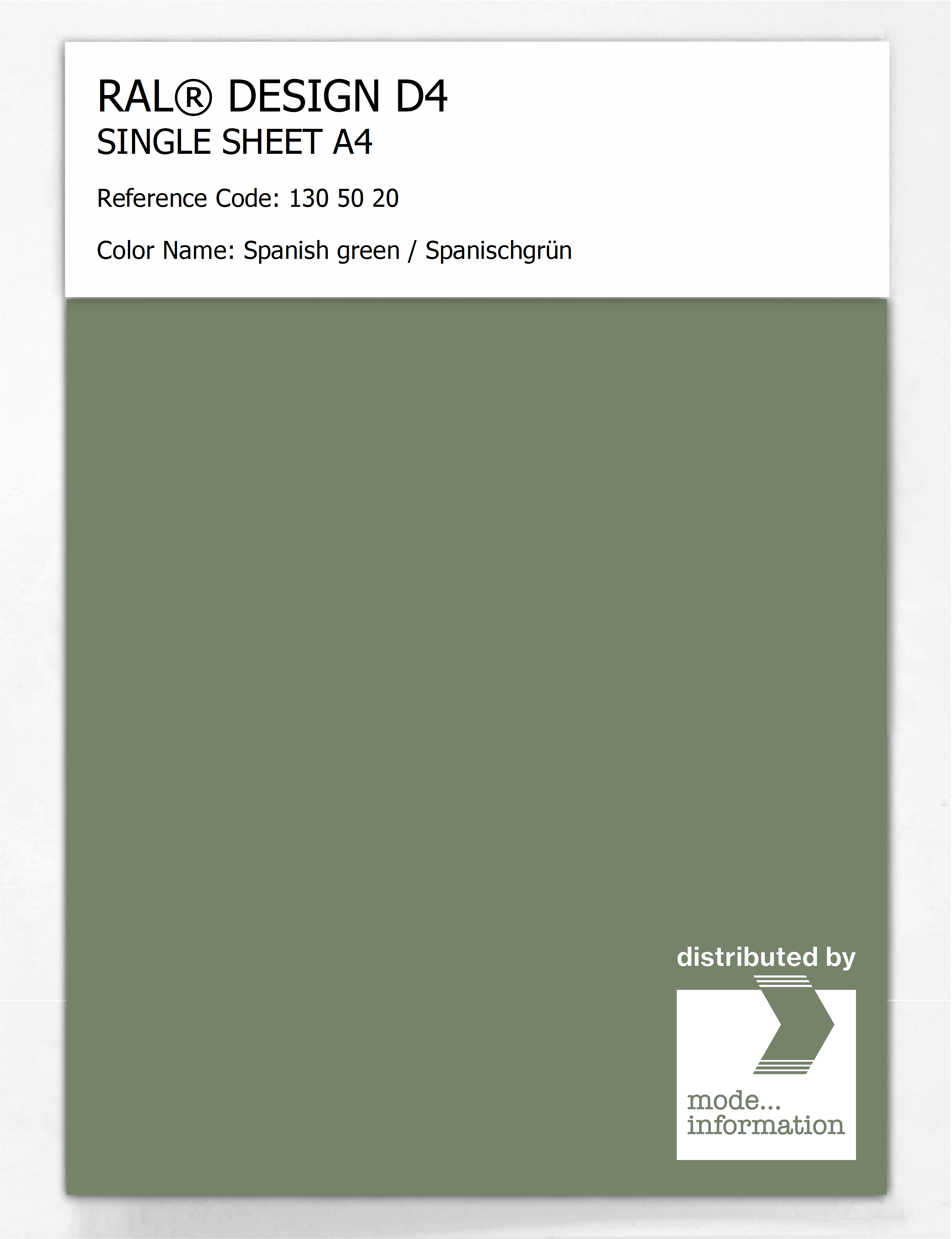 Product image 1 of the product “RAL® DESIGN D4 SINGLE SHEET A4 130 50 20 Spanish green / Spanischgrün ”
