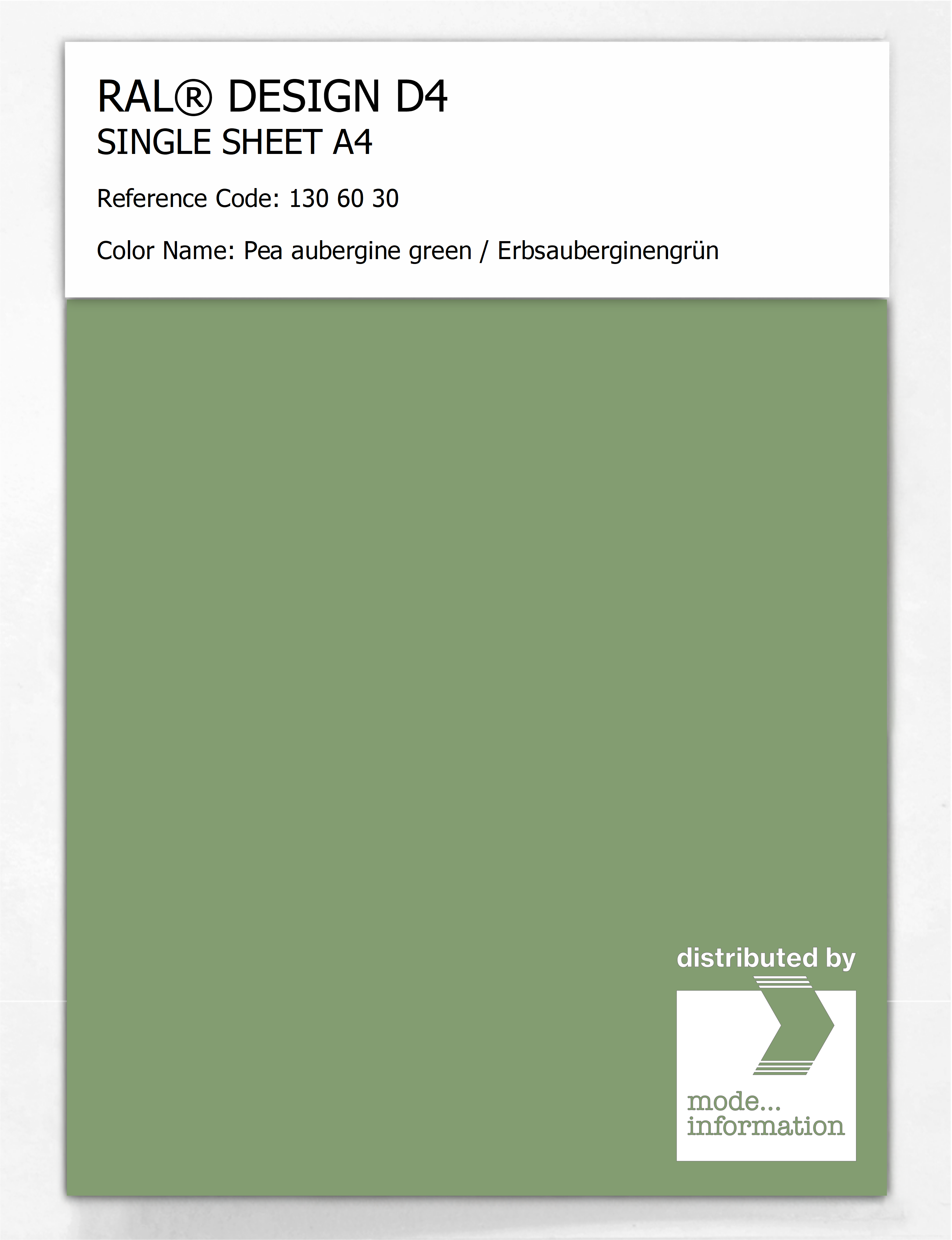Product image 1 of the product “RAL® DESIGN D4 SINGLE SHEET A4 130 60 30 Pea aubergine green / Erbsauberginengrün ”