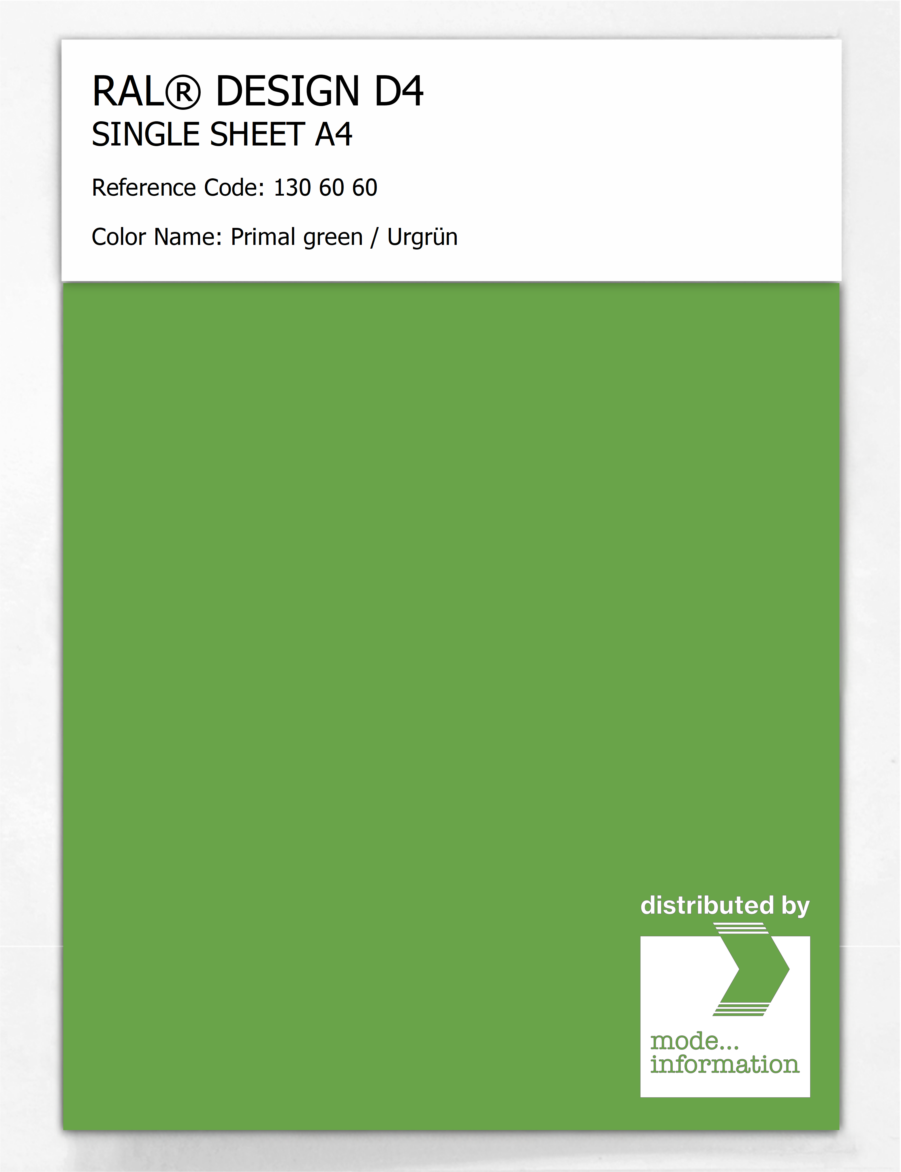 Product image 1 of the product “RAL® DESIGN D4 SINGLE SHEET A4 130 60 60 Primal green / Urgrün ”