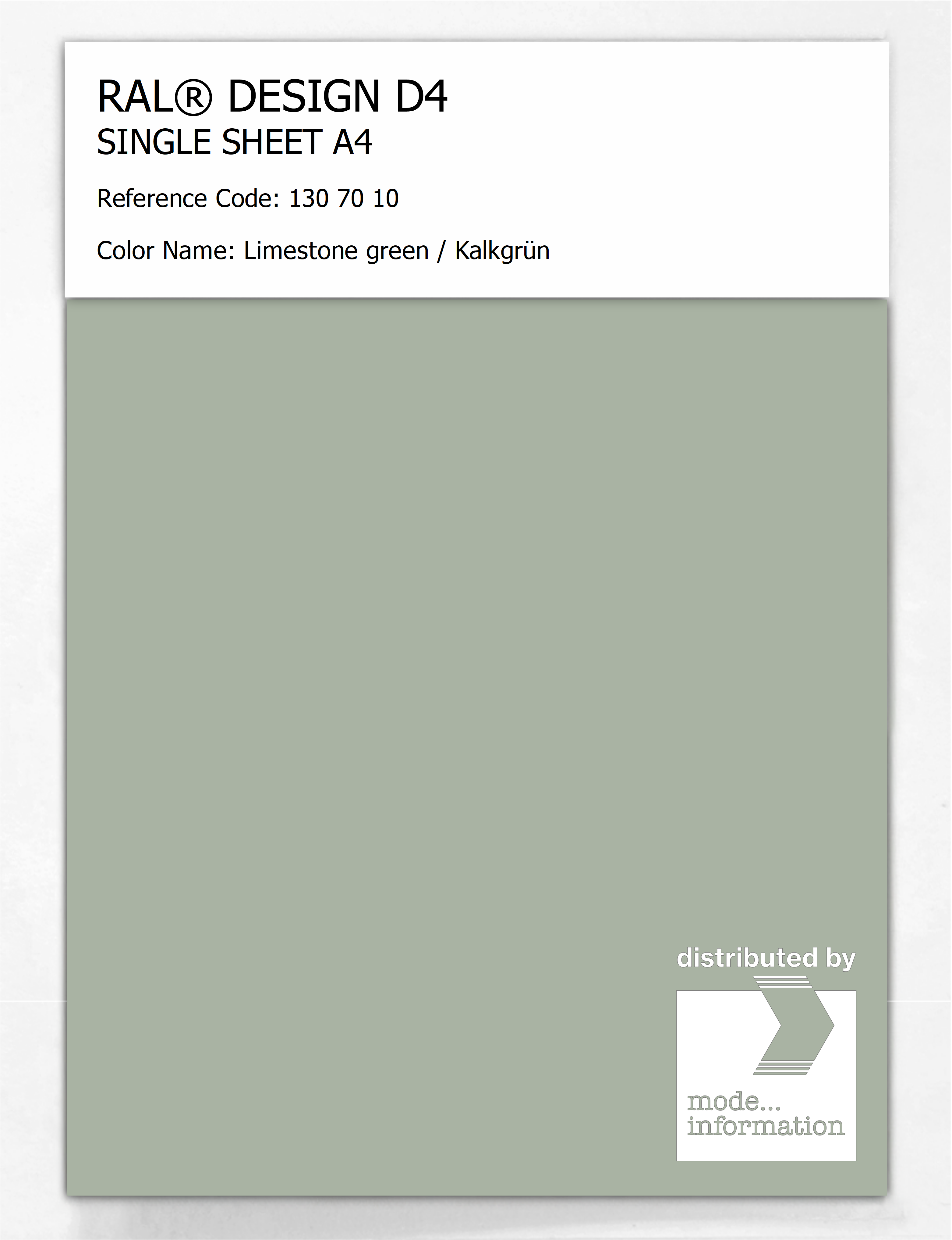 Product image 1 of the product “RAL® DESIGN D4 SINGLE SHEET A4 130 70 10 Limestone green / Kalkgrün ”