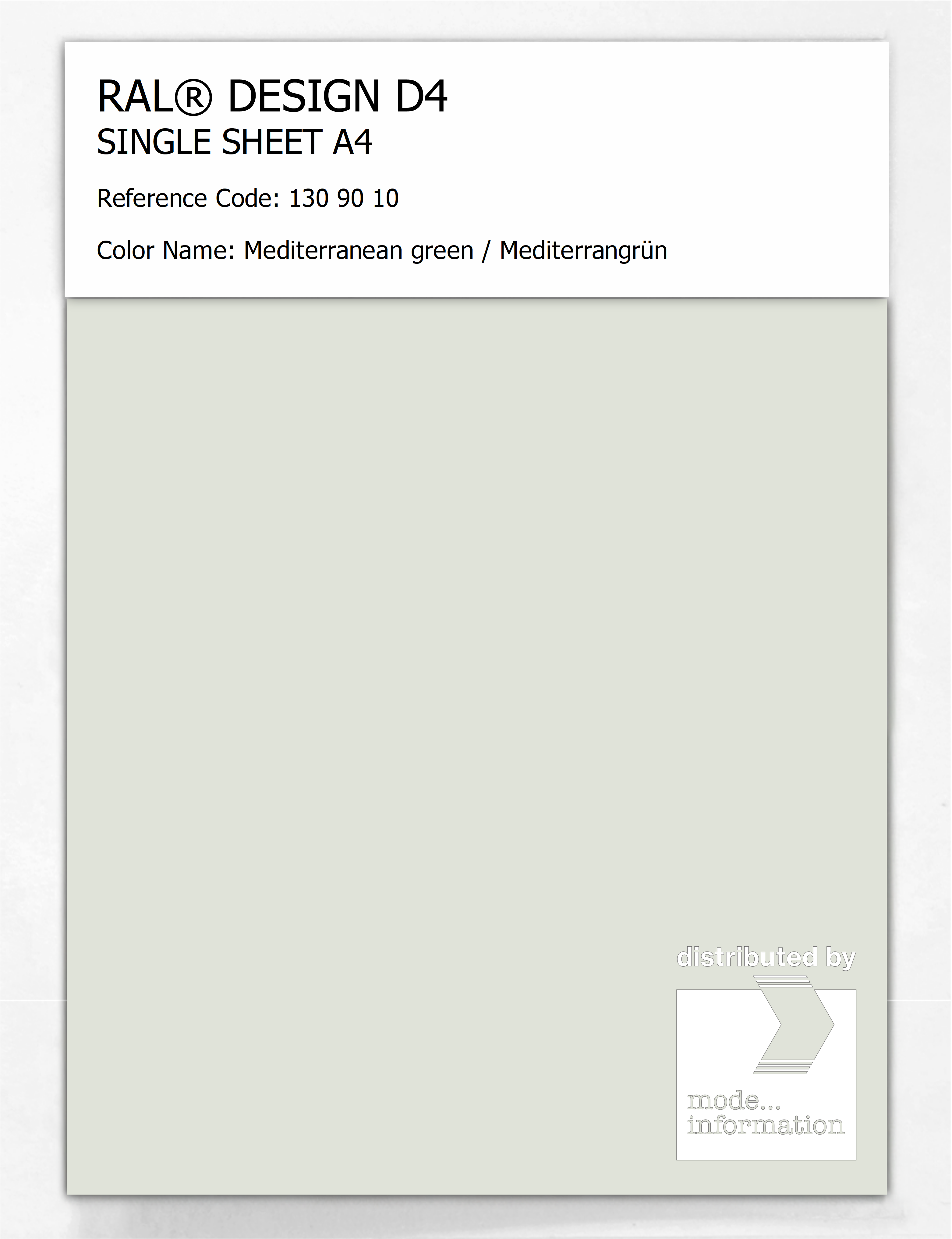 Product image 1 of the product “RAL® DESIGN D4 SINGLE SHEET A4 130 90 10 Mediterranean green / Mediterrangrün ”