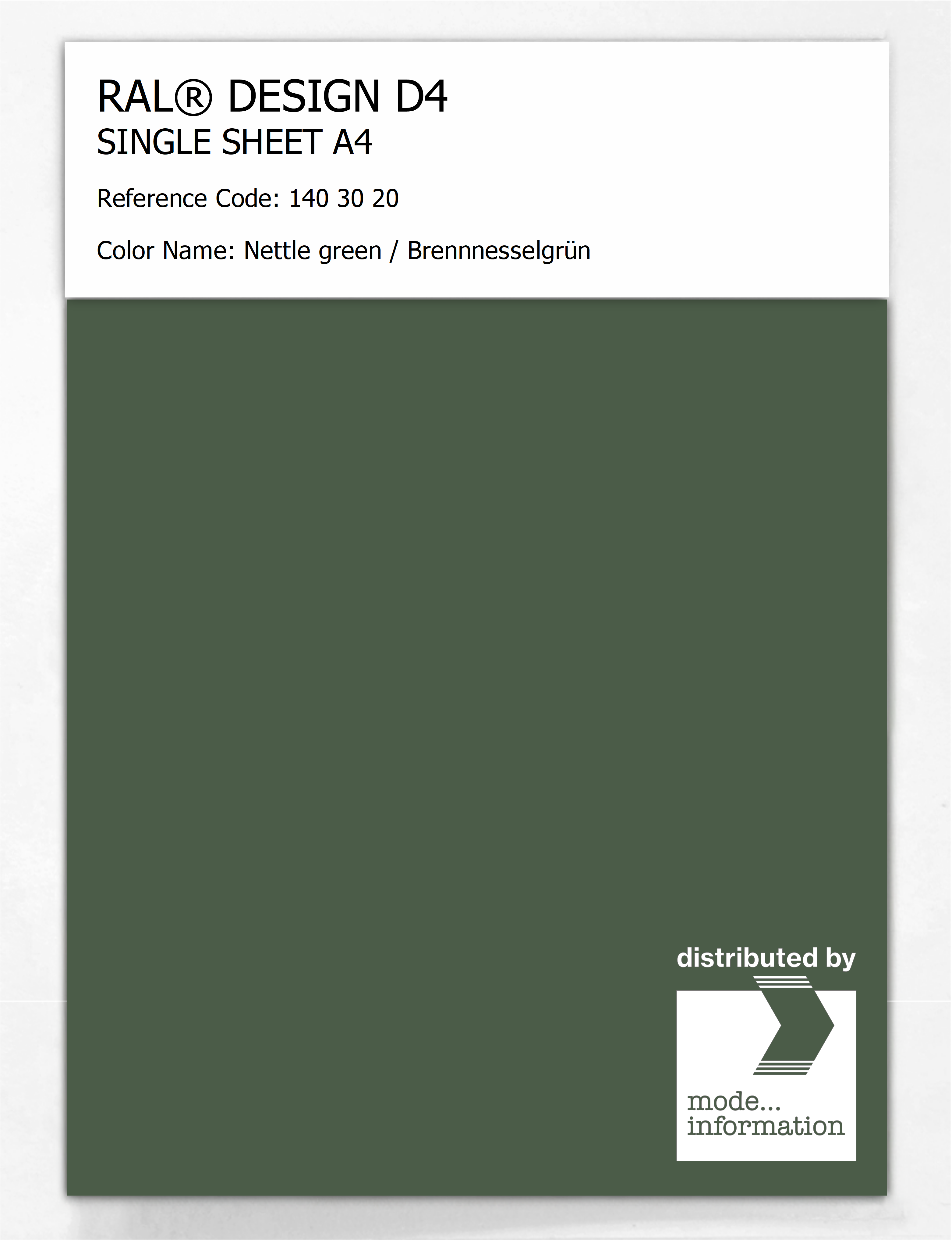 Artikelbild 1 des Artikels “RAL® DESIGN D4 SINGLE SHEET A4 140 30 20 Nettle green / Brennnesselgrün “