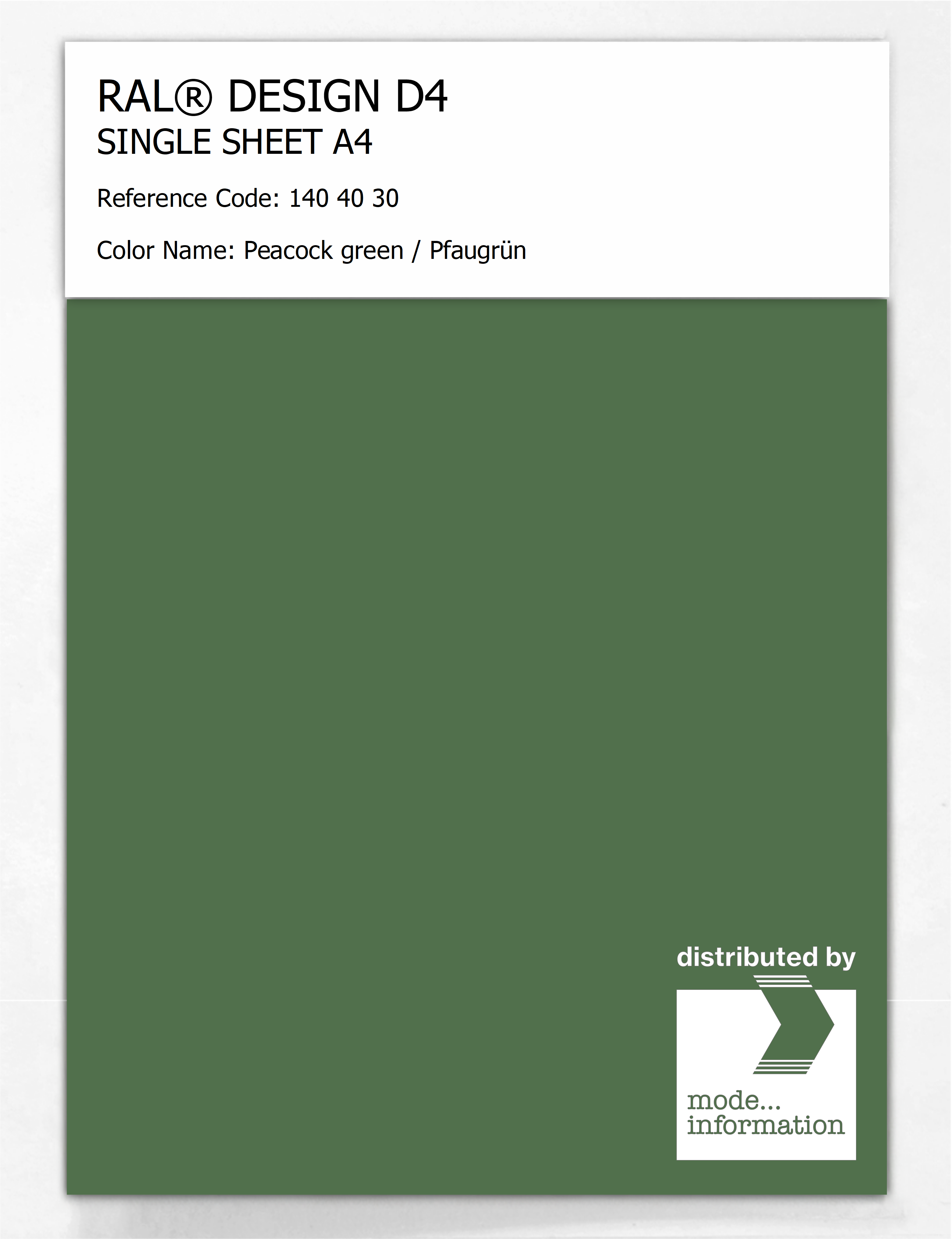 Product image 1 of the product “RAL® DESIGN D4 SINGLE SHEET A4 140 40 30 Peacock green / Pfaugrün ”
