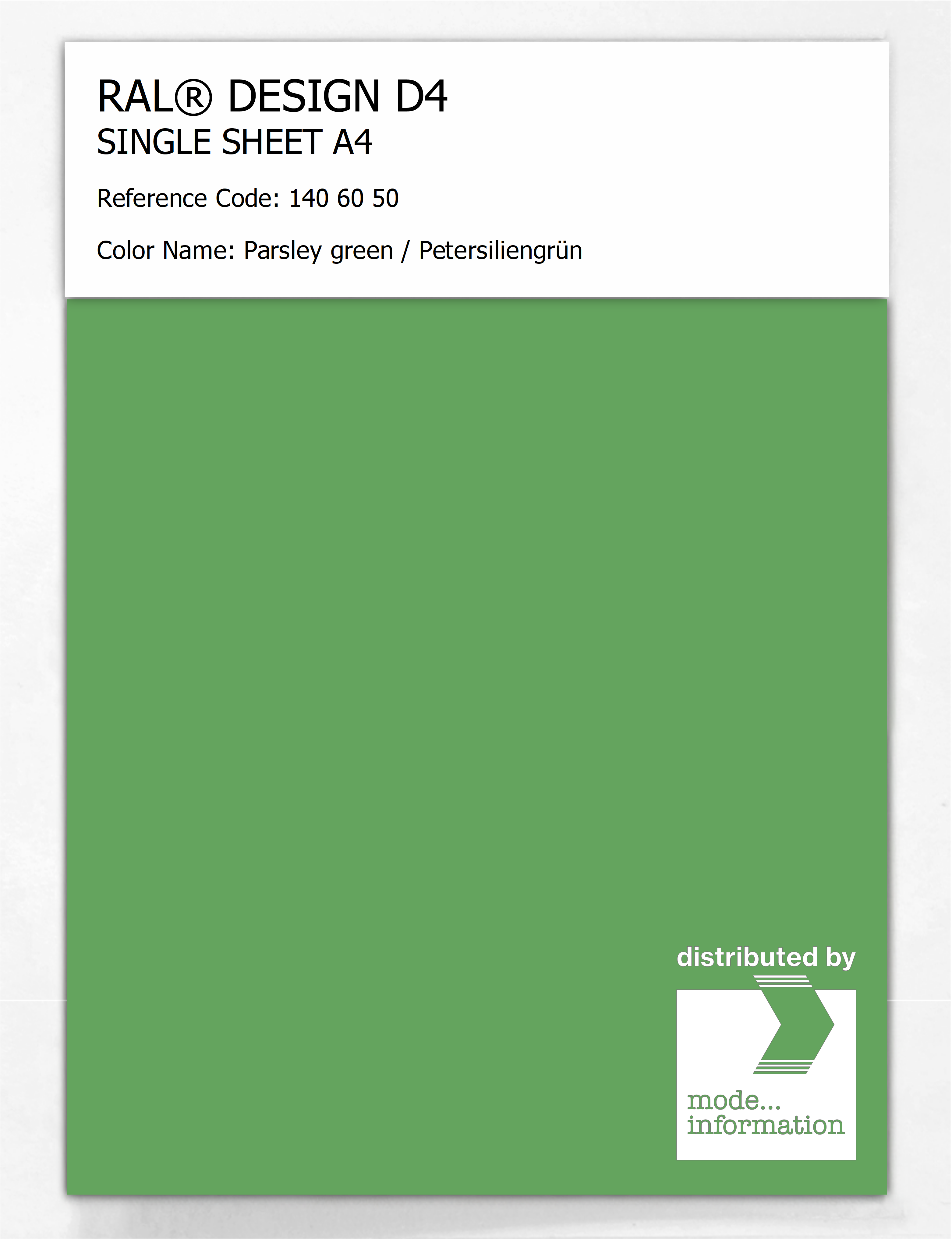 Product image 1 of the product “RAL® DESIGN D4 SINGLE SHEET A4 140 60 50 Parsley green / Petersiliengrün ”
