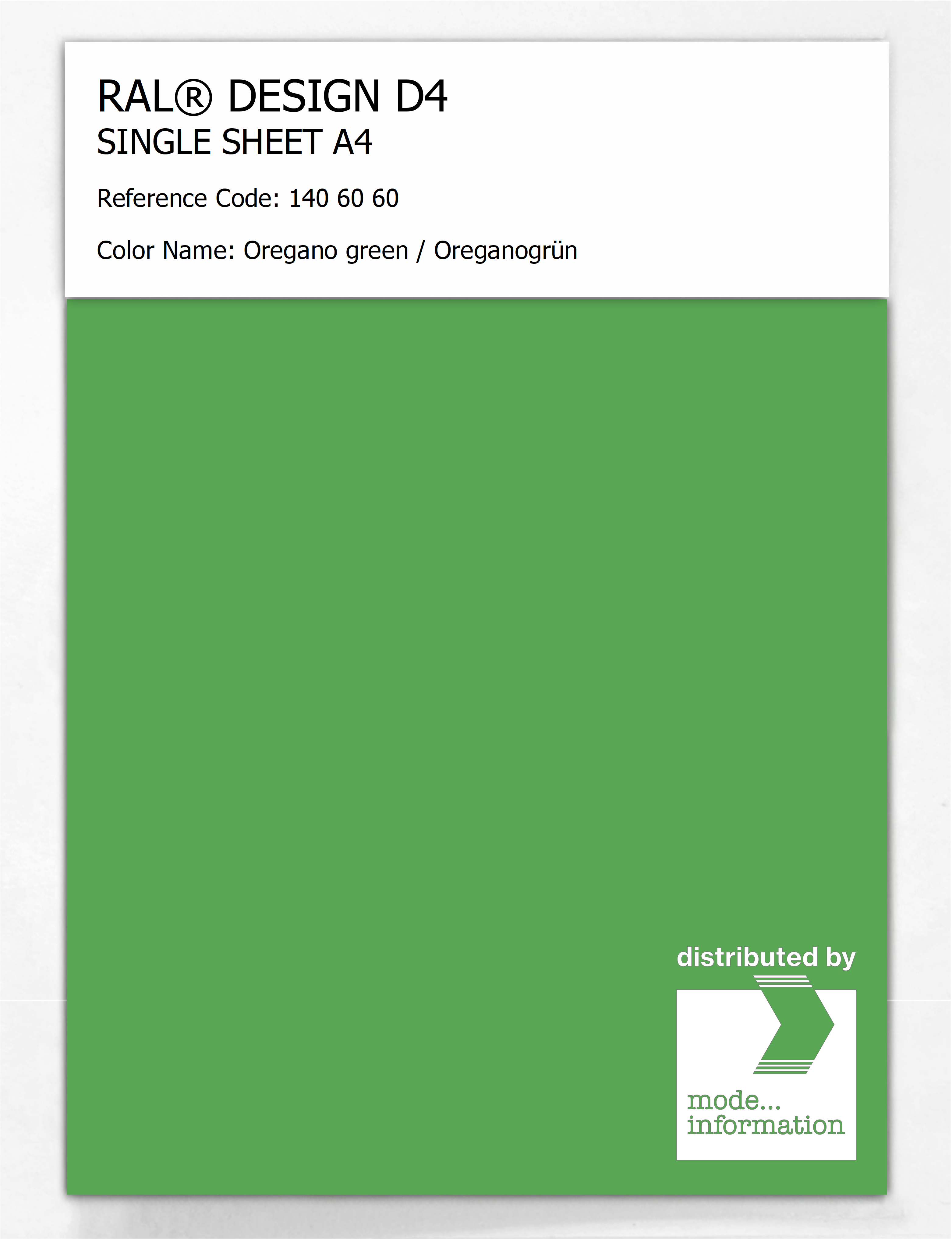 Product image 1 of the product “RAL® DESIGN D4 SINGLE SHEET A4 140 60 60 Oregano green / Oreganogrün ”