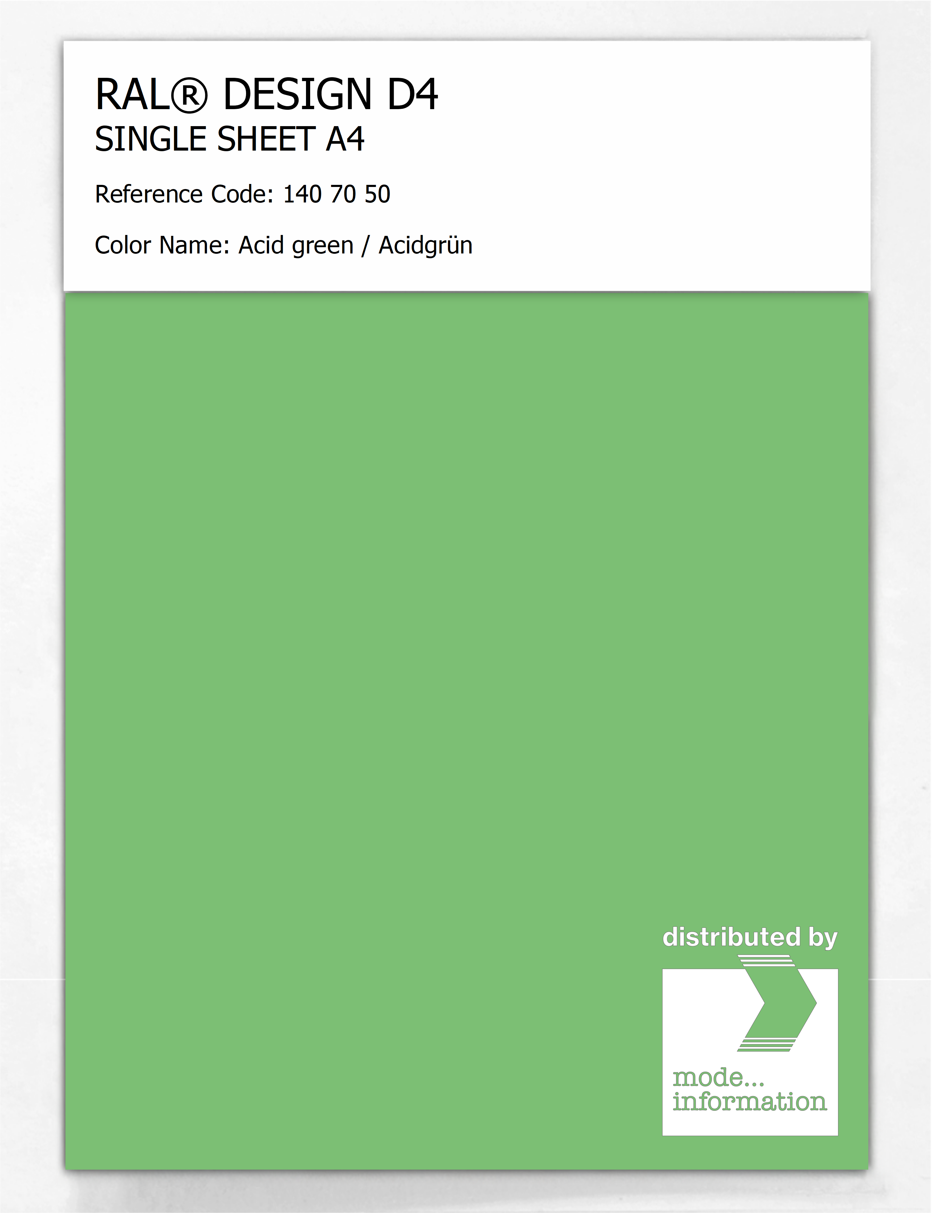 Product image 1 of the product “RAL® DESIGN D4 SINGLE SHEET A4 140 70 50 Acid green / Acidgrün ”