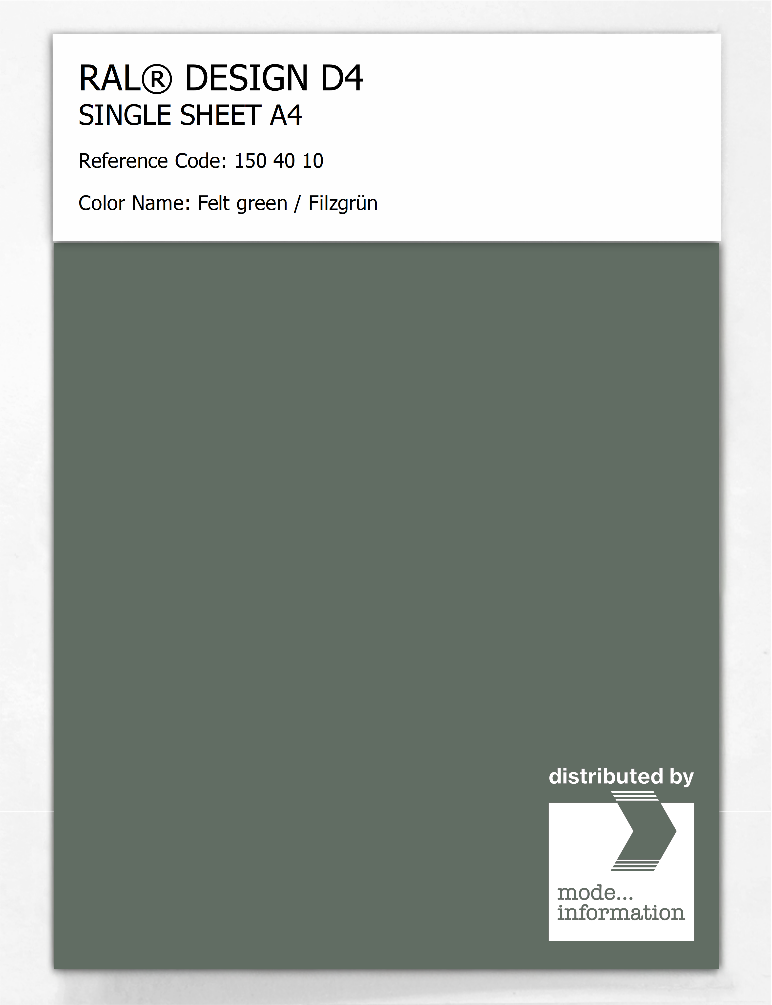 Product image 1 of the product “RAL® DESIGN D4 SINGLE SHEET A4 150 40 10 Felt green / Filzgrün ”