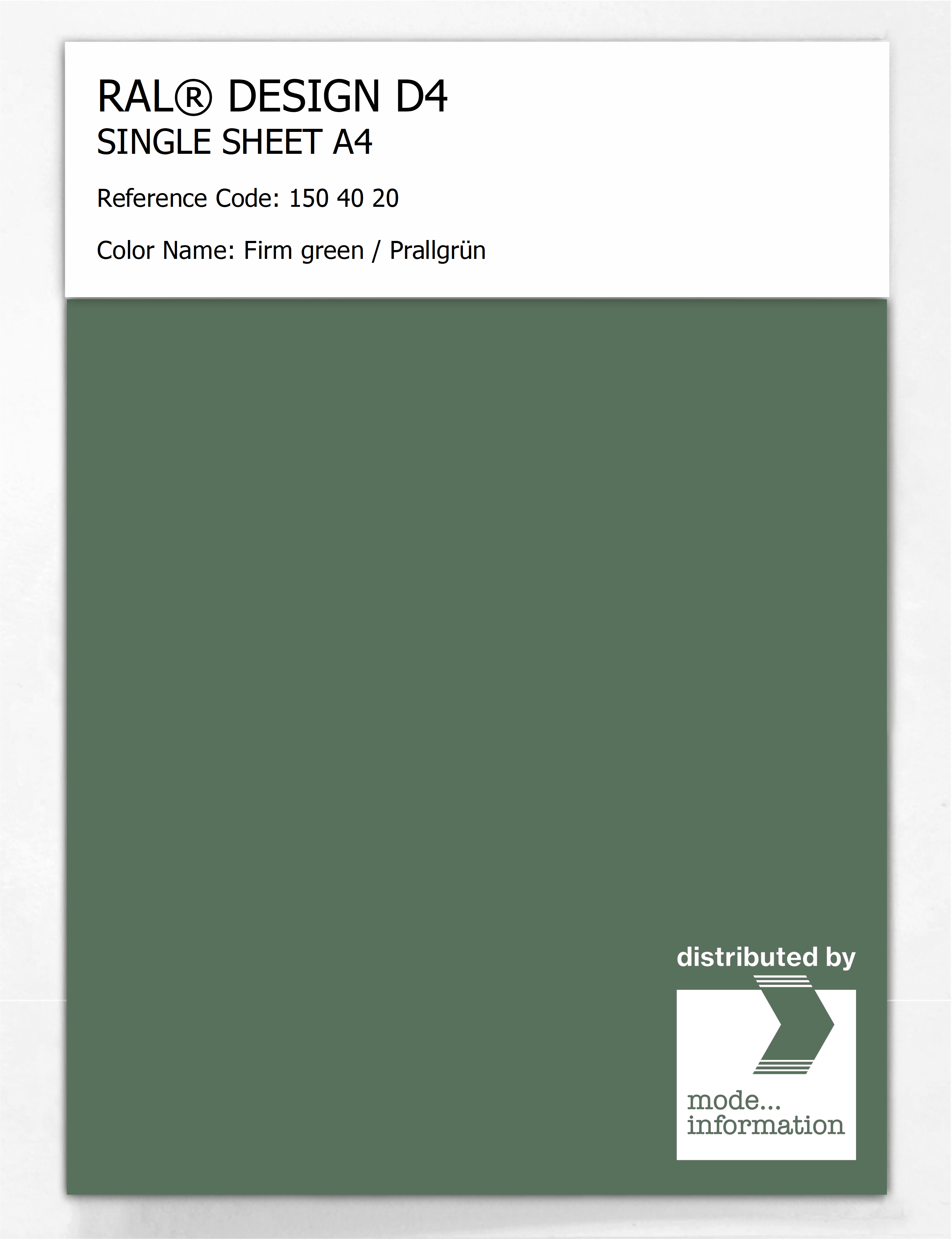 Product image 1 of the product “RAL® DESIGN D4 SINGLE SHEET A4 150 40 20 Firm green / Prallgrün ”
