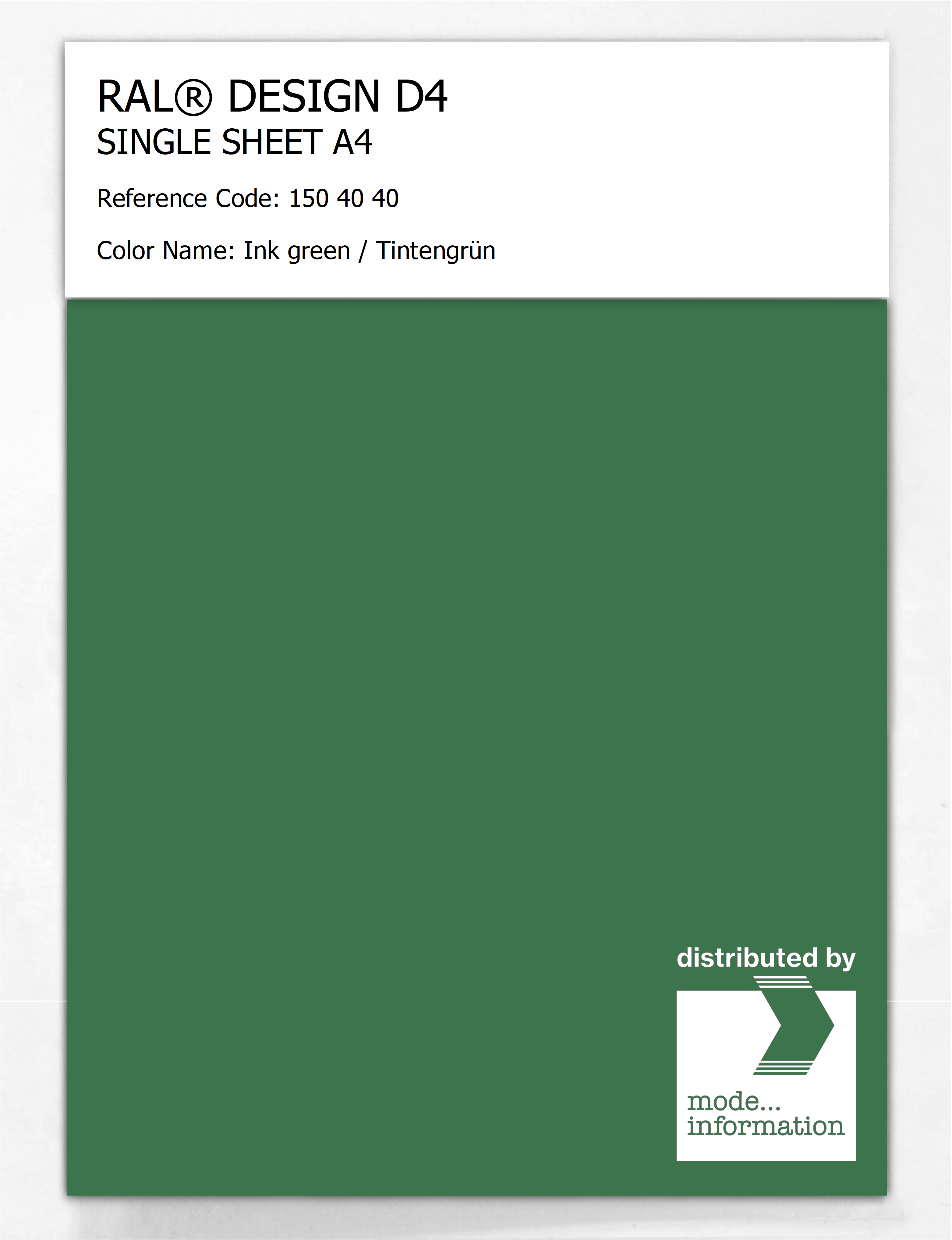 Product image 1 of the product “RAL® DESIGN D4 SINGLE SHEET A4 150 40 40 Ink green / Tintengrün ”