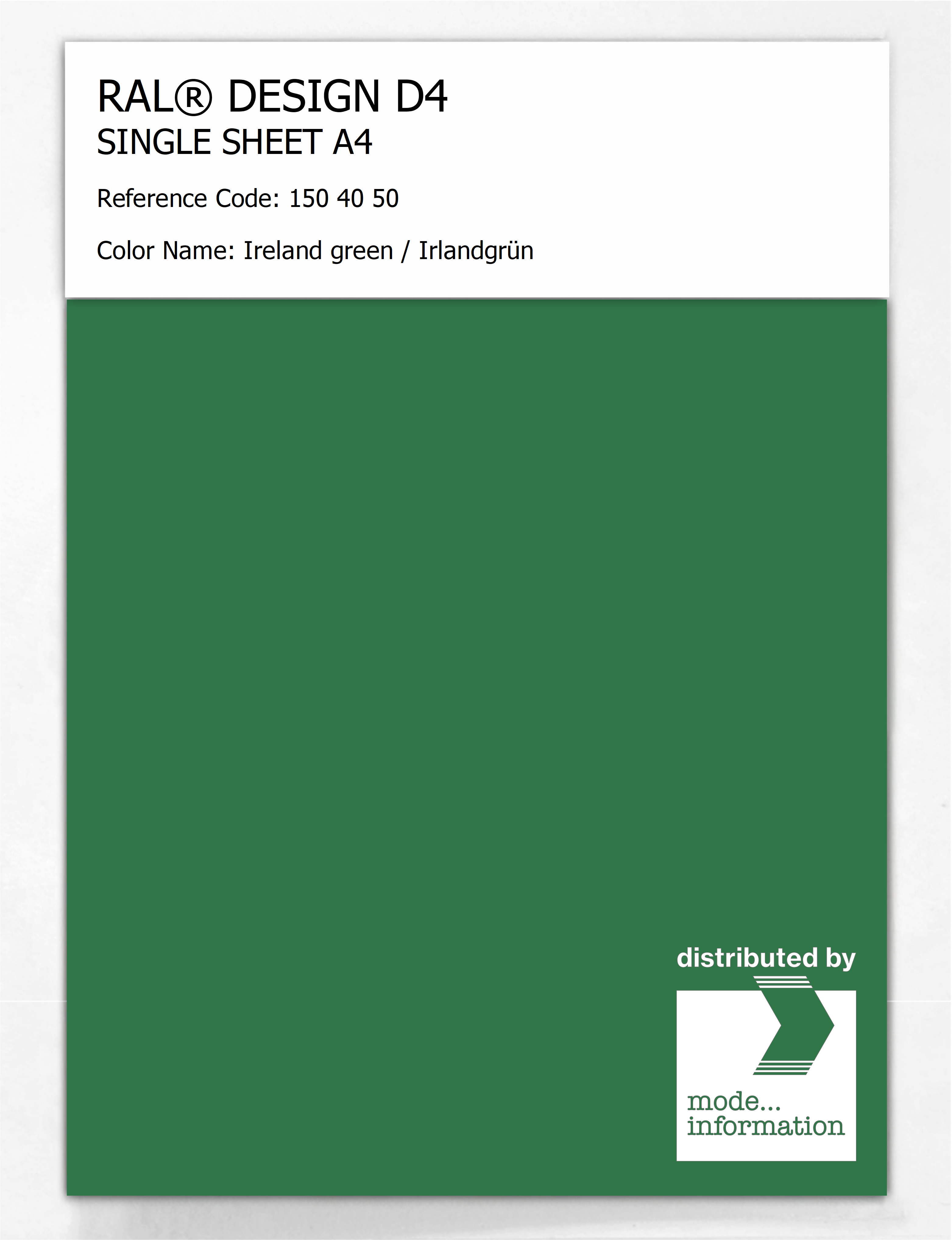 Product image 1 of the product “RAL® DESIGN D4 SINGLE SHEET A4 150 40 50 Ireland green / Irlandgrün ”