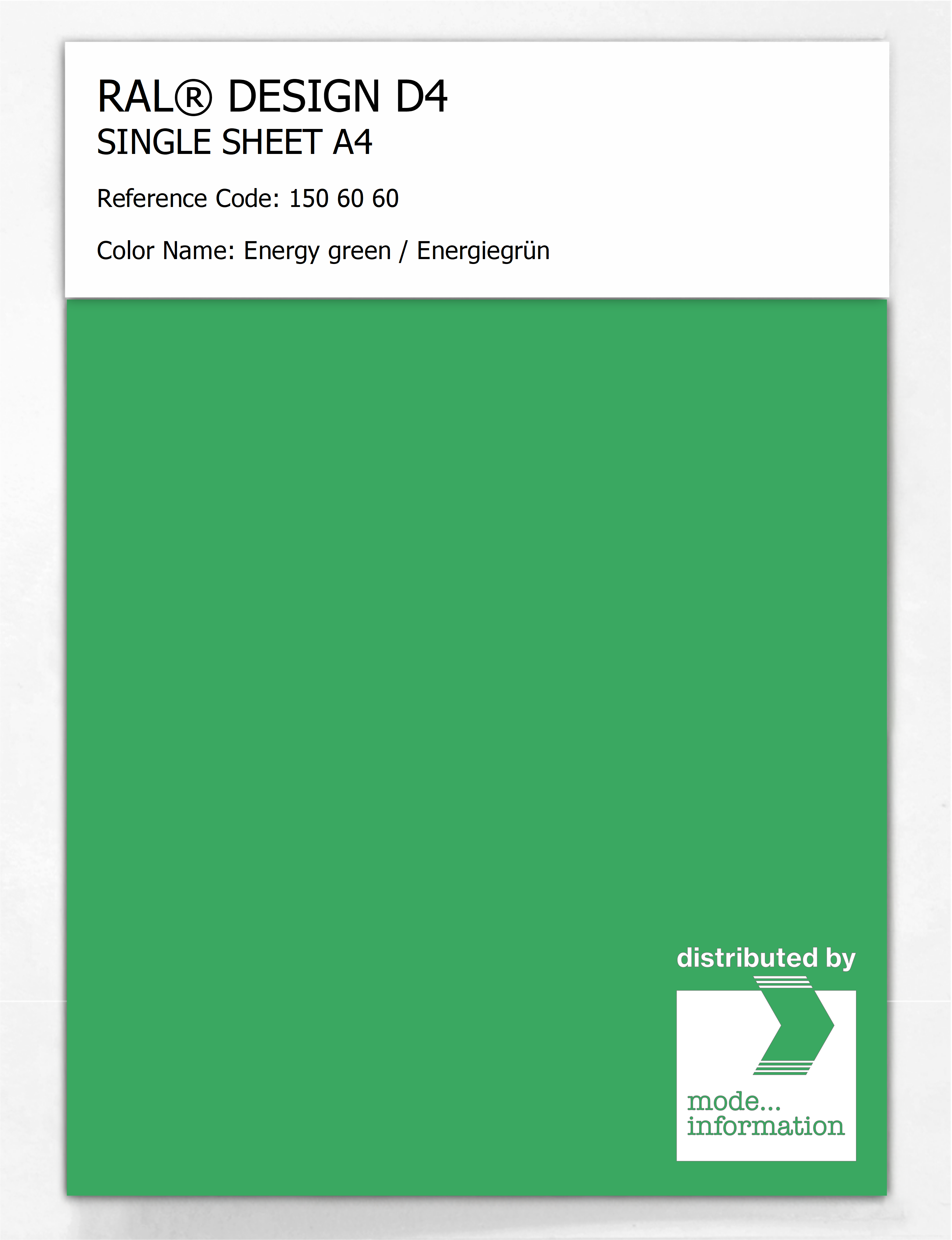 Product image 1 of the product “RAL® DESIGN D4 SINGLE SHEET A4 150 60 60 Energy green / Energiegrün ”