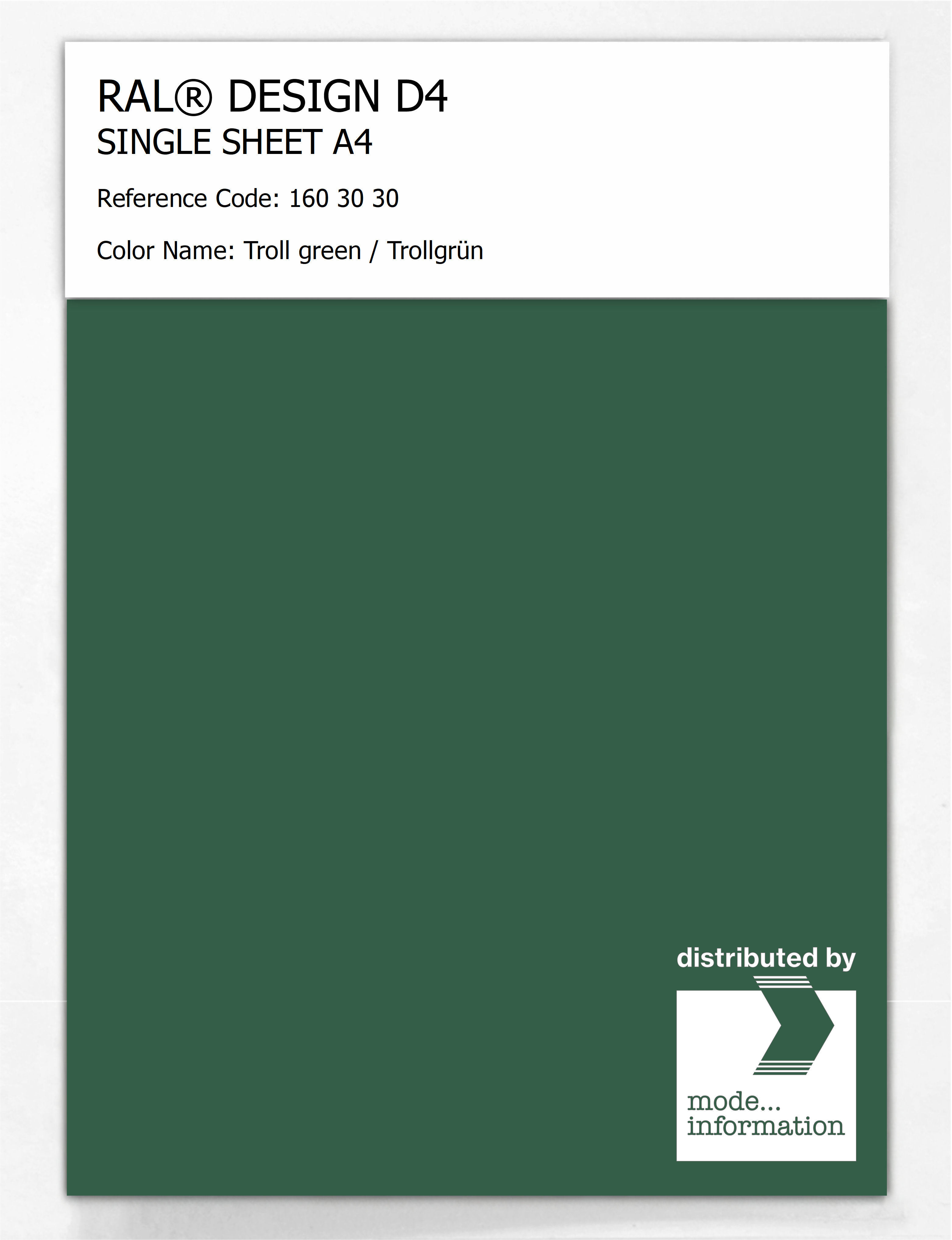 Artikelbild 1 des Artikels “RAL® DESIGN D4 SINGLE SHEET A4 160 30 30 Troll green / Trollgrün “