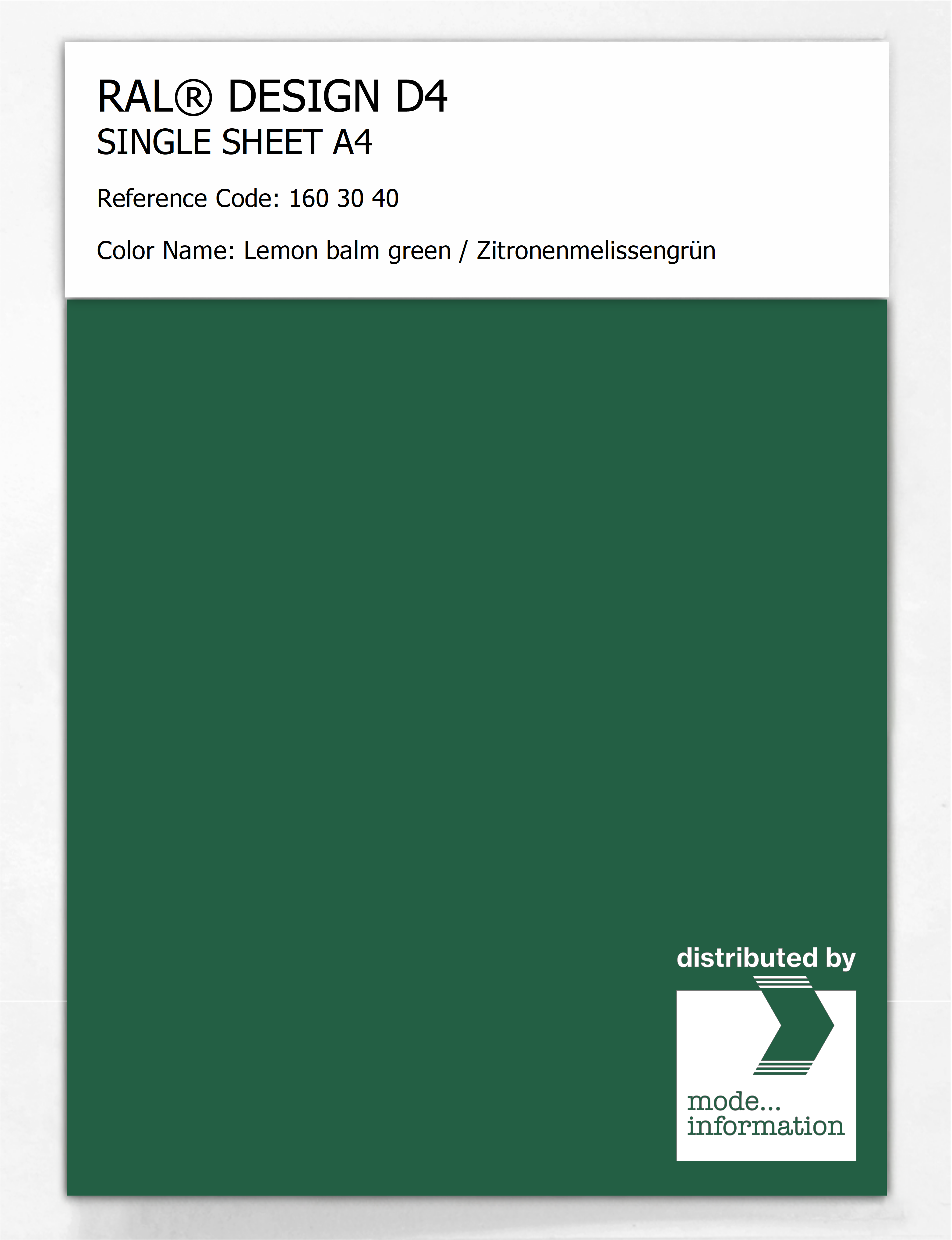 Product image 1 of the product “RAL® DESIGN D4 SINGLE SHEET A4 160 30 40 Lemon balm green / Zitronenmelissengrün ”