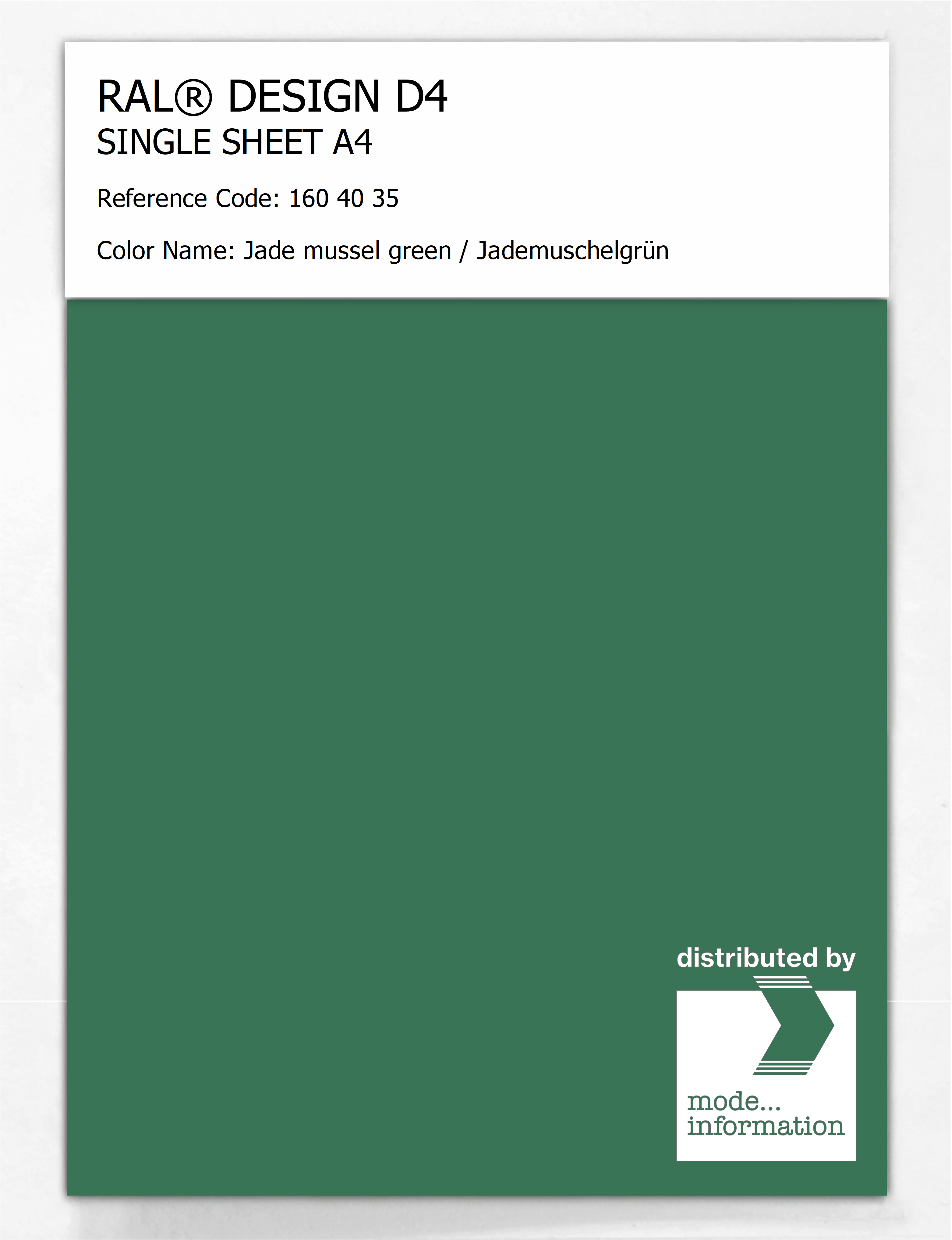Artikelbild 1 des Artikels “RAL® DESIGN D4 SINGLE SHEET A4 160 40 35 Jade mussel green / Jademuschelgrün “
