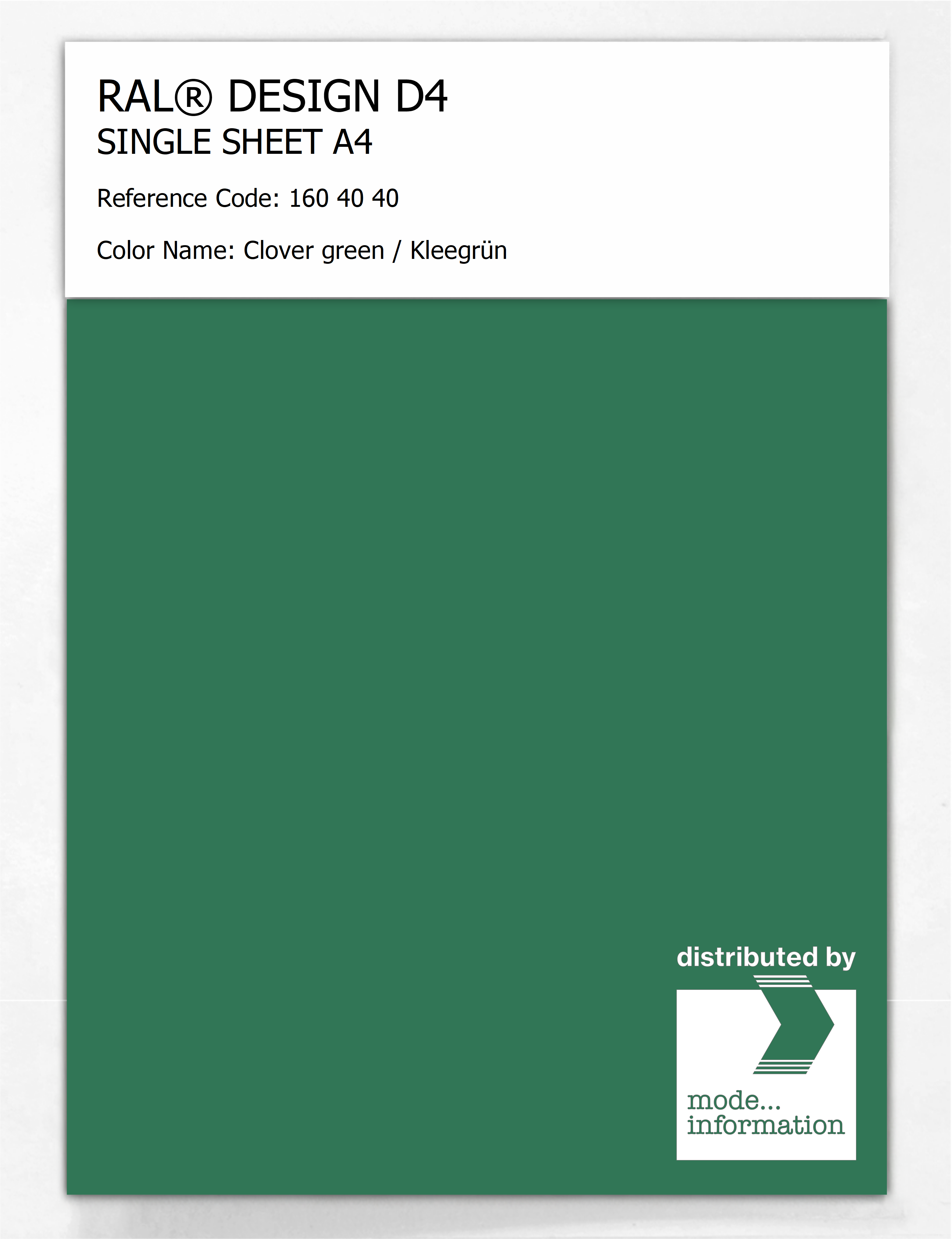 Artikelbild 1 des Artikels “RAL® DESIGN D4 SINGLE SHEET A4 160 40 40 Clover green / Kleegrün “